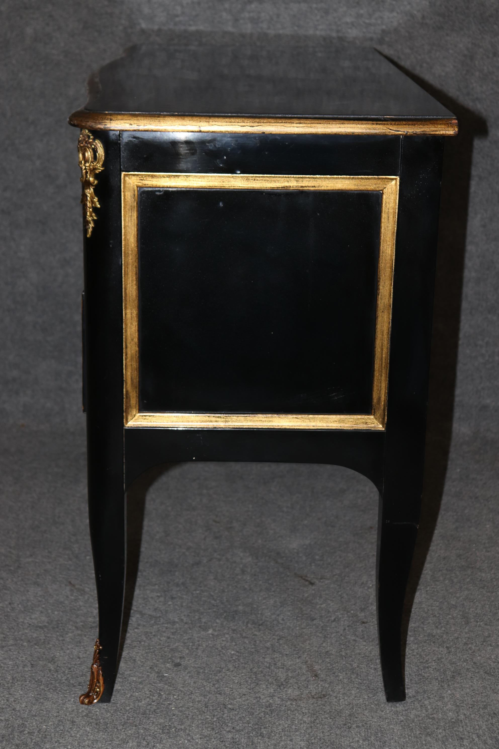 Outstanding 2 Drawer Gold Leaf French Louis XV Style Ebonized Commode  2