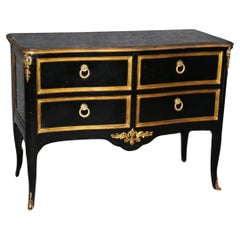 Outstanding 2 Drawer Gold Leaf French Louis XV Style Ebonized Commode 