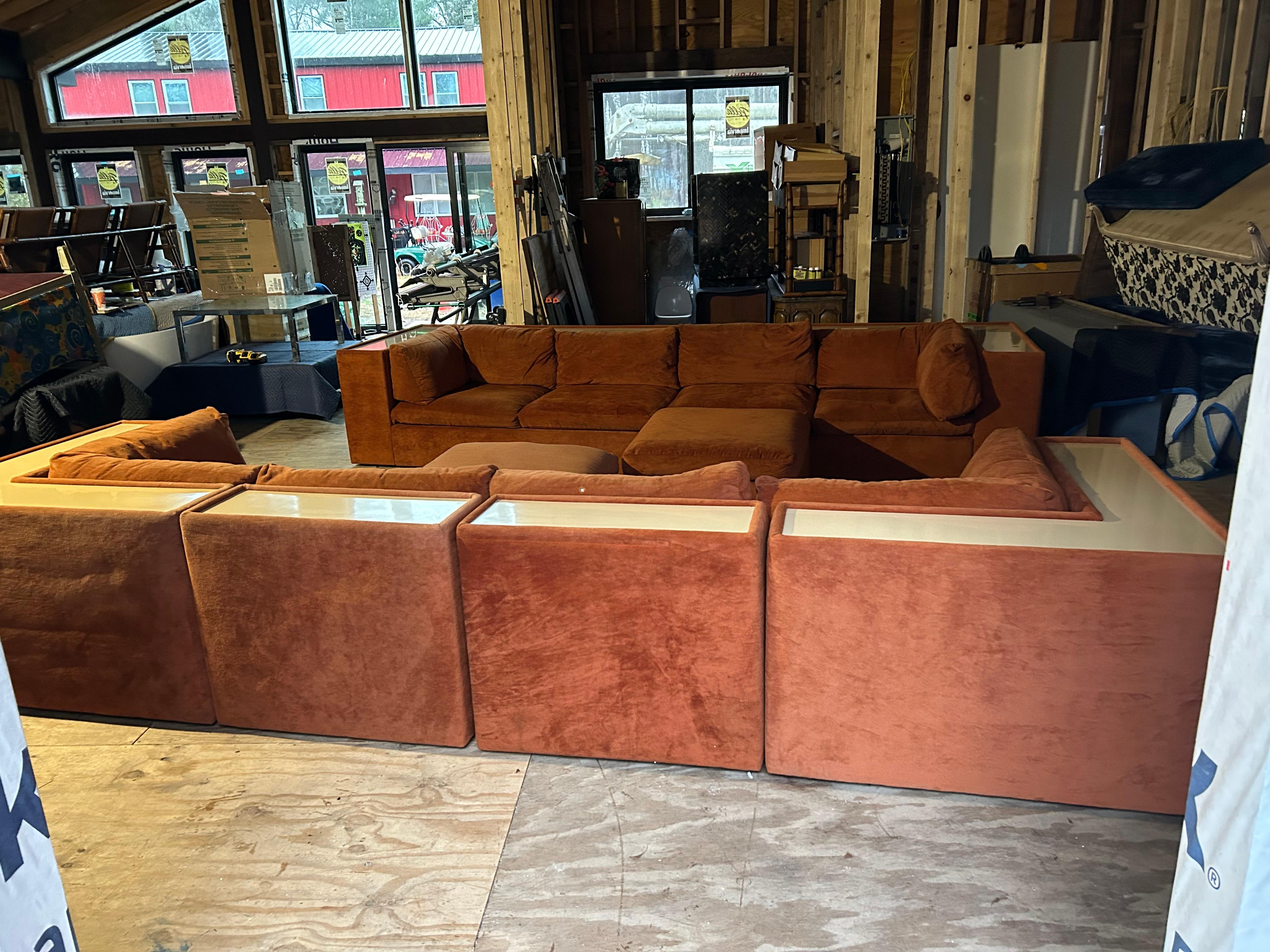 Tissu d'ameublement Outstanding 8 Piece Milo Baughman Thayer Coggin Cube Sectional Sofa Mid-Century en vente