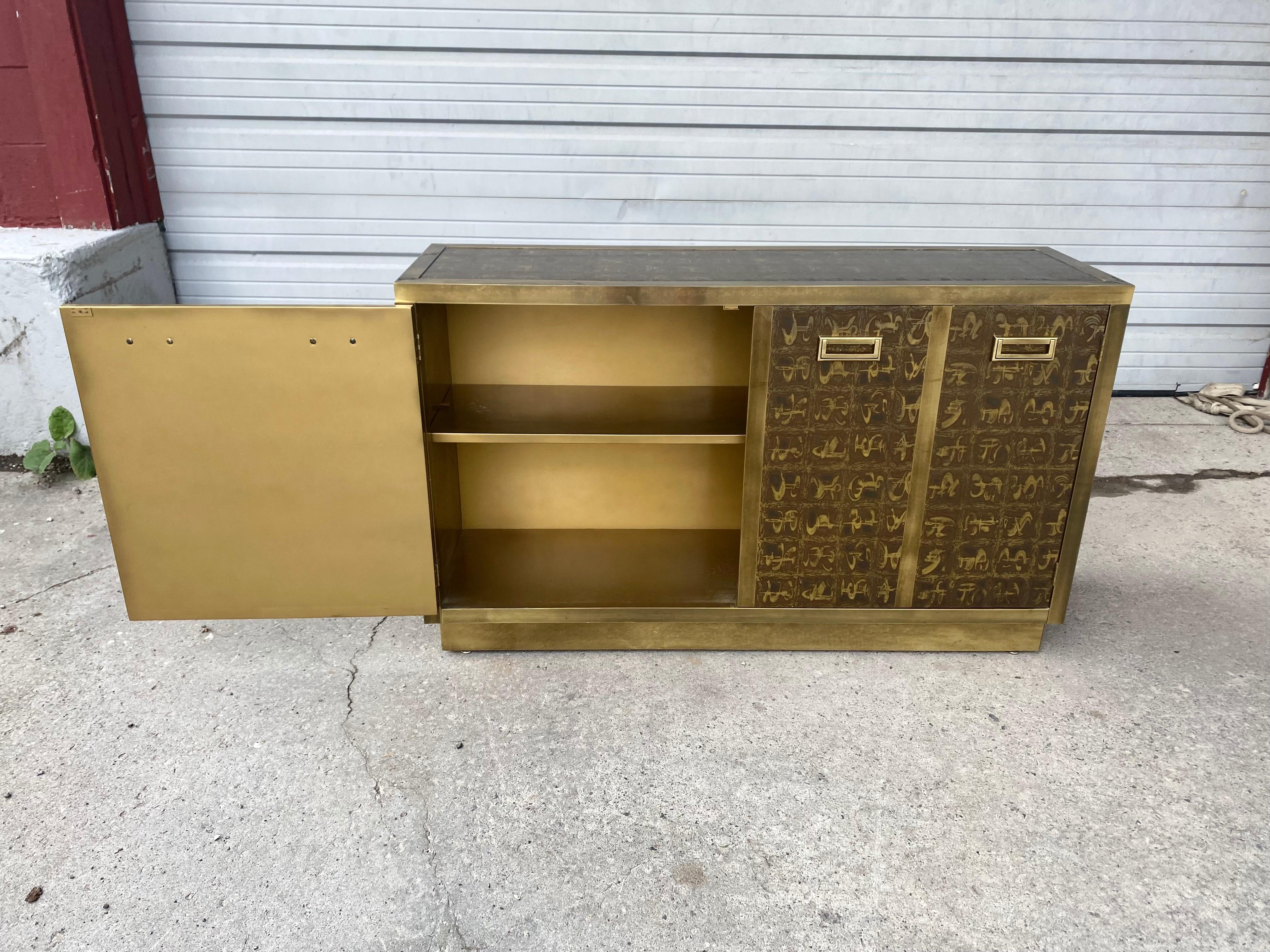 Mid-Century Modern Outstanding Acid Etched Brass Cabinet by Bernard Rohne for Mastercraft