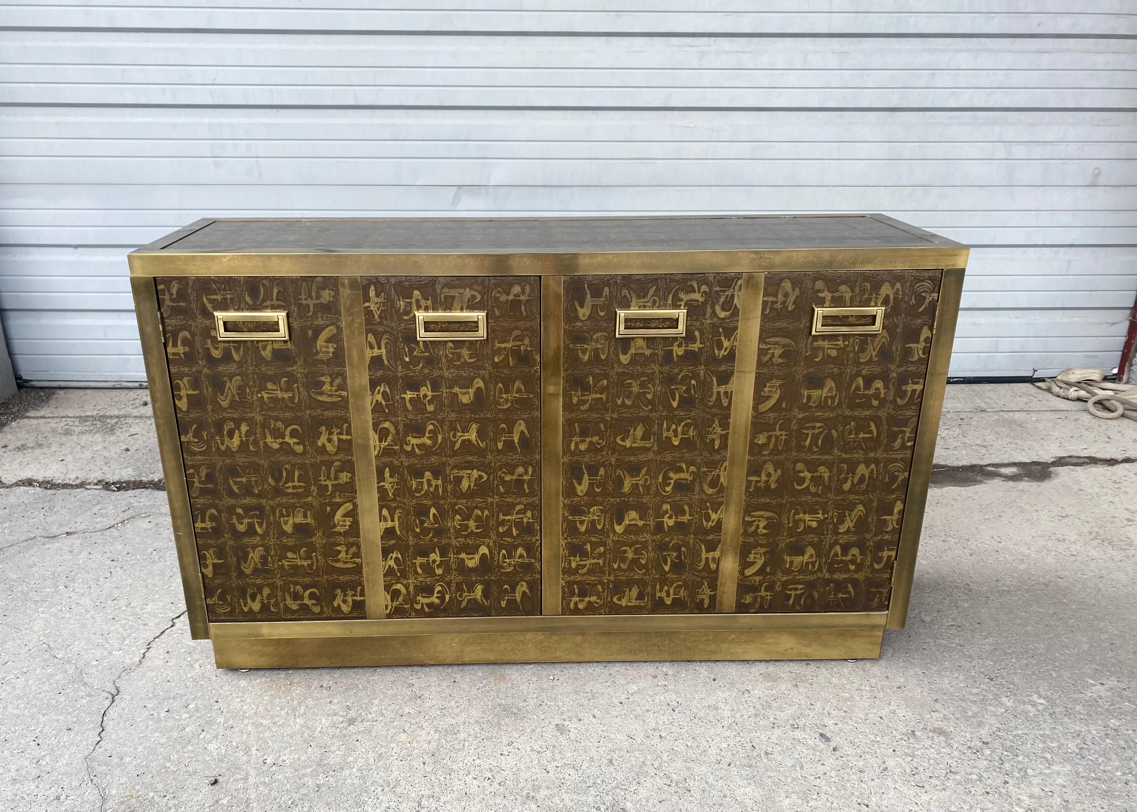 Outstanding Acid Etched Brass Cabinet by Bernard Rohne for Mastercraft In Good Condition In Buffalo, NY