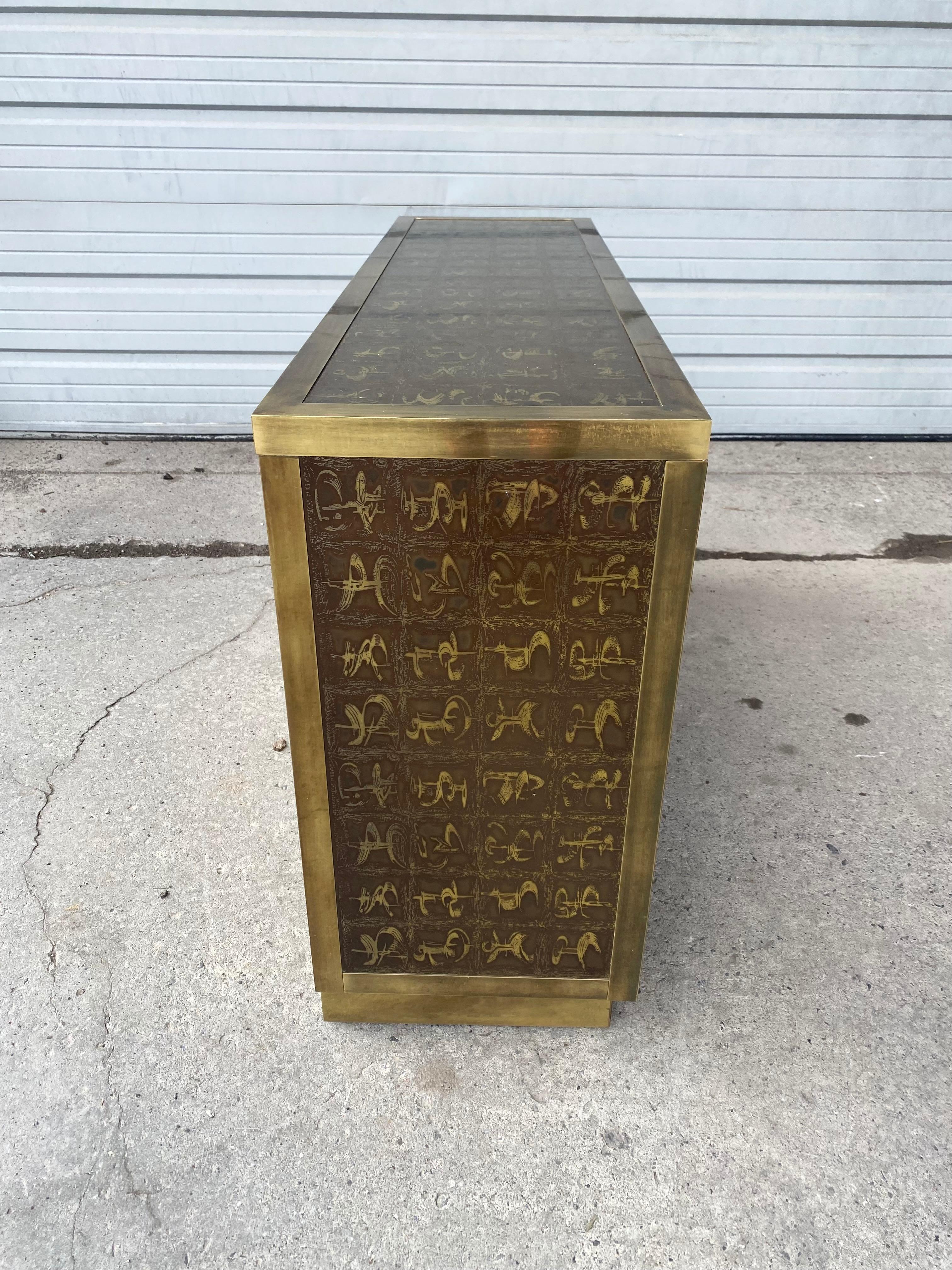 Outstanding Acid Etched Brass Cabinet by Bernard Rohne for Mastercraft 2