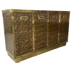 Outstanding Acid Etched Brass Cabinet by Bernard Rohne for Mastercraft