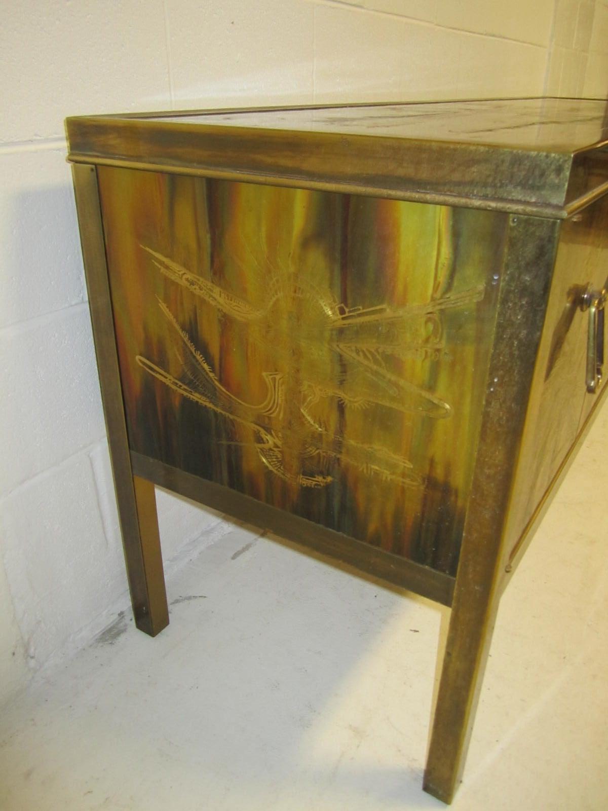 Late 20th Century Outstanding Acid Etched Brass Credenza by Bernard Rohne Mastercraft For Sale