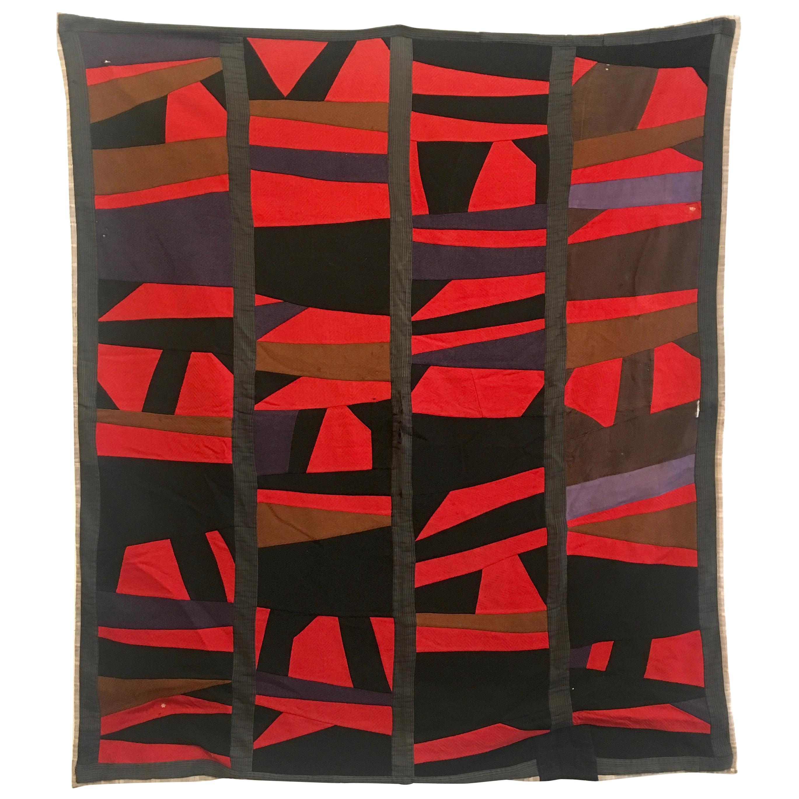 Outstanding African-American Quilt, Mid-20th Century Abstraction