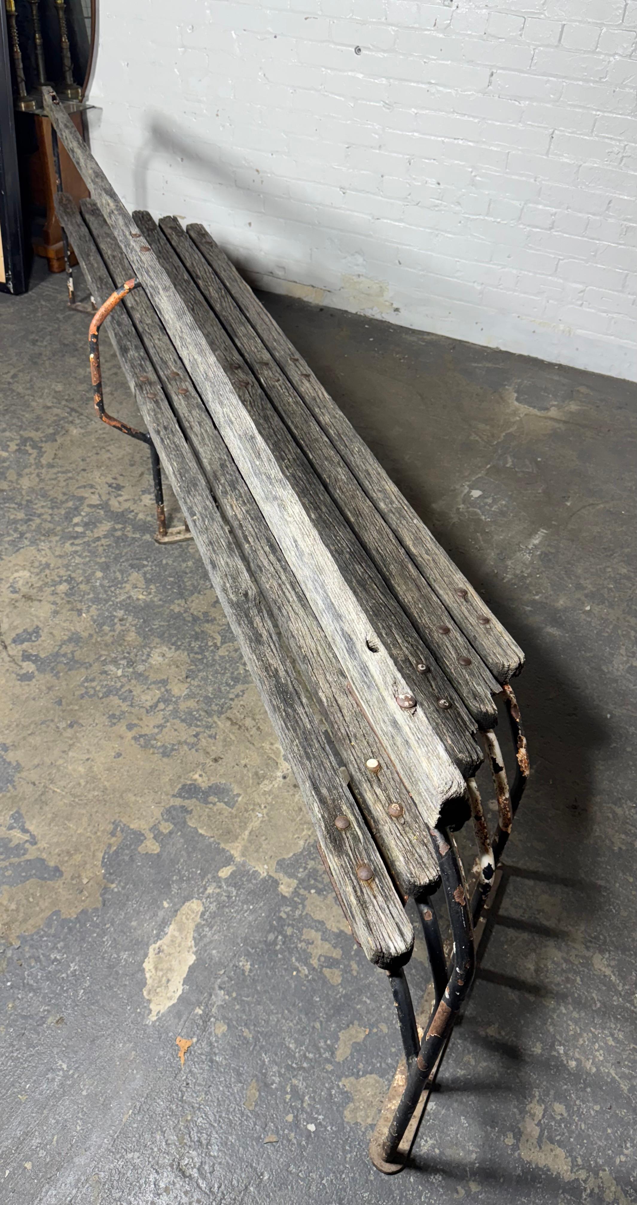 Outstanding  American Art Deco / Machine Age Oak and Iron oUTDOOR Bench 5