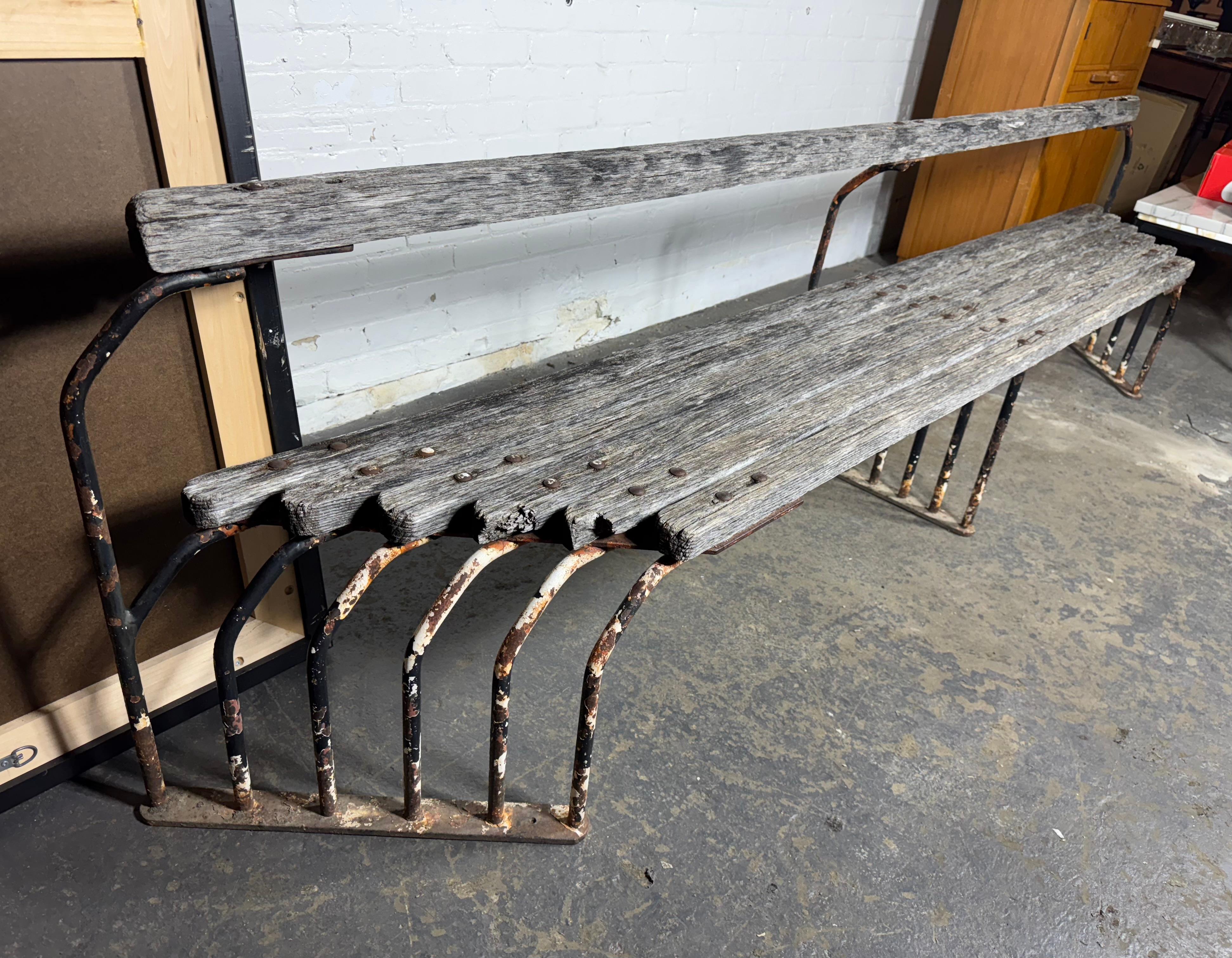 Outstanding  American Art Deco / Machine Age Oak and Iron oUTDOOR Bench 6