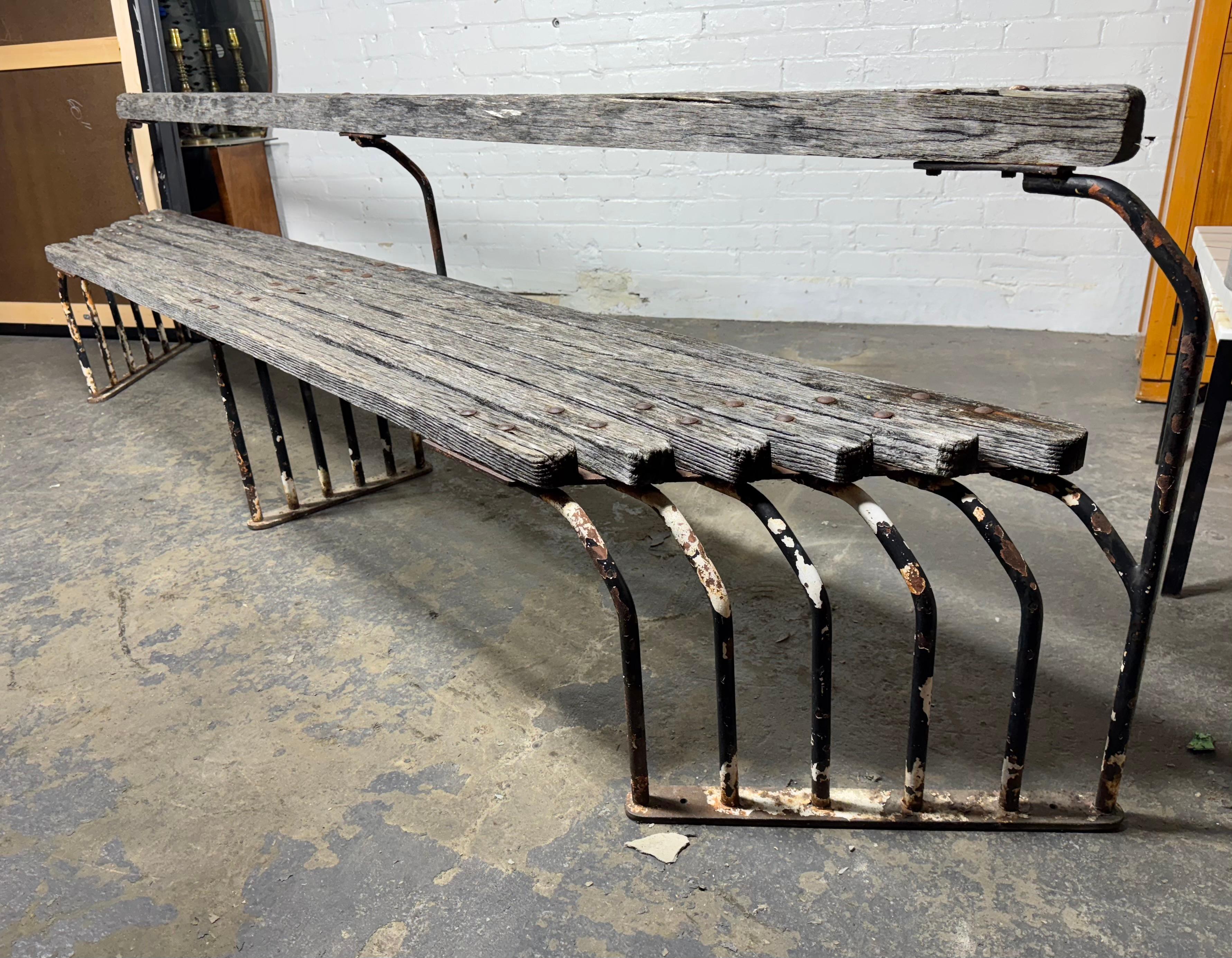 Hand-Crafted Outstanding  American Art Deco / Machine Age Oak and Iron oUTDOOR Bench