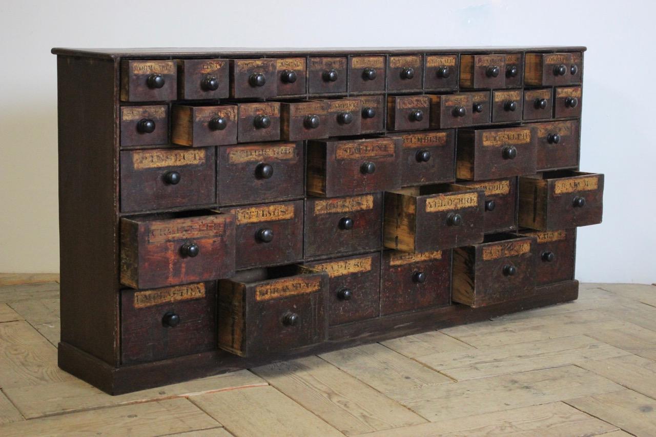 Outstanding and Large English Bank of Chemist Drawers in Original Condition In Good Condition For Sale In Gloucestershire, GB