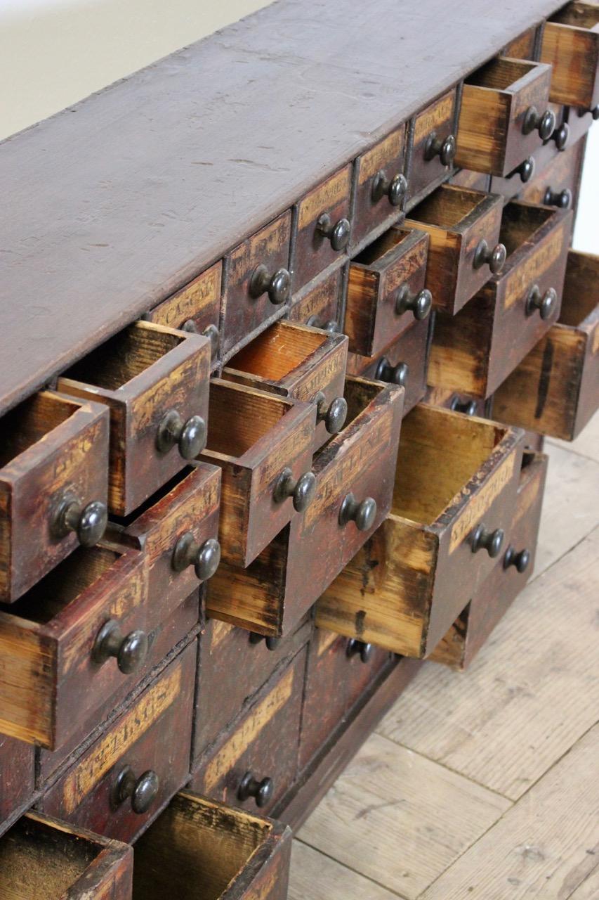 Paint Outstanding and Large English Bank of Chemist Drawers in Original Condition For Sale