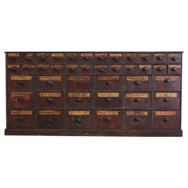 Outstanding and Large English Bank of Chemist Drawers in Original Condition For Sale
