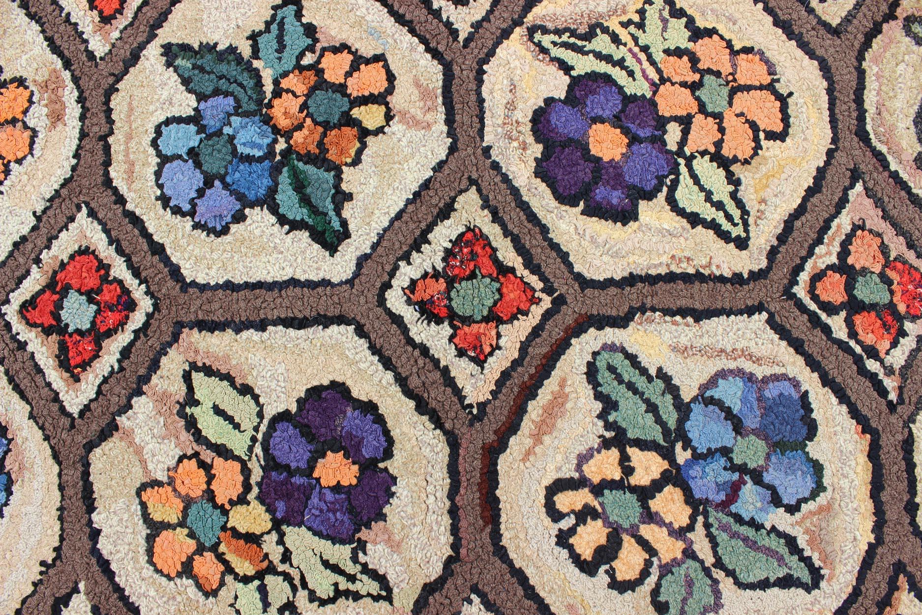 20th Century Outstanding Antique American Hooked Rug with All-Over Floral Design For Sale