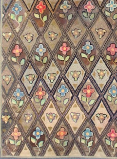Outstanding Antique American Hooked Rug with Diamond Floral Design