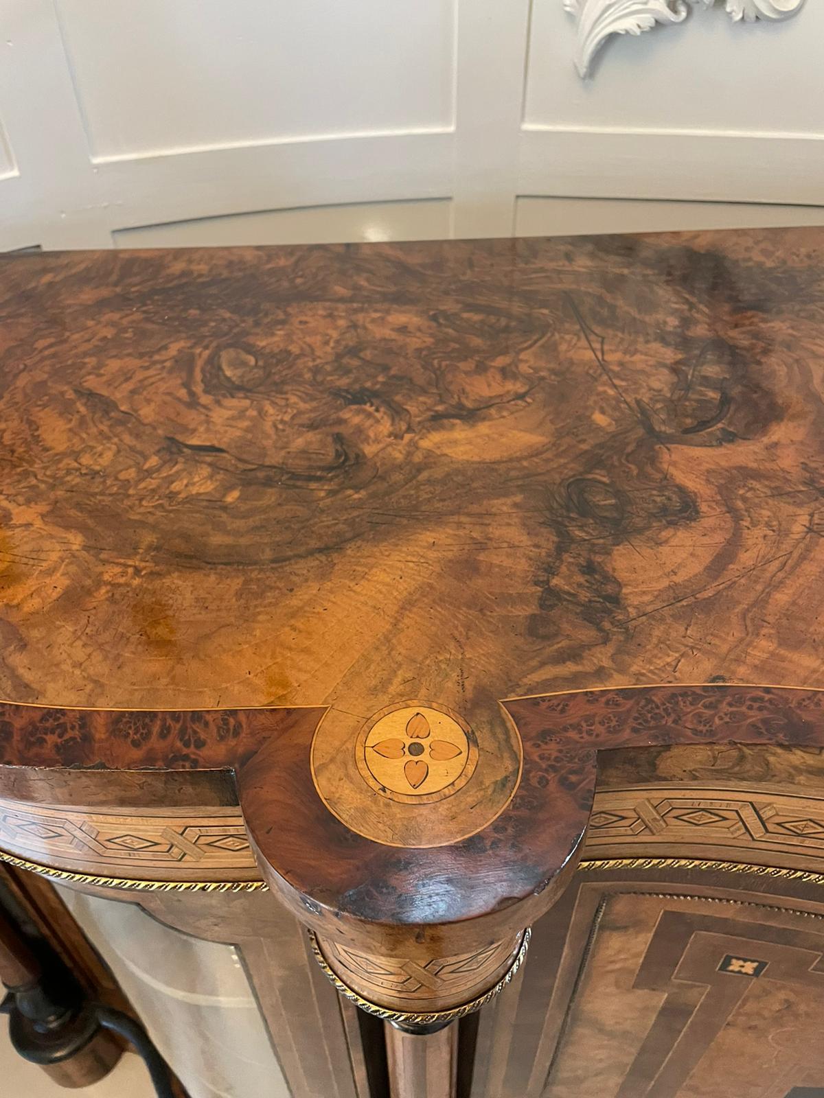 Outstanding Antique Burr Walnut Marquetry Inlaid Serpentine Shaped Credenza 5