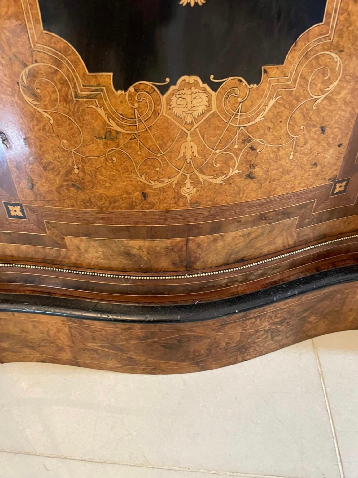 Outstanding Antique Burr Walnut Marquetry Inlaid Serpentine Shaped Credenza 1