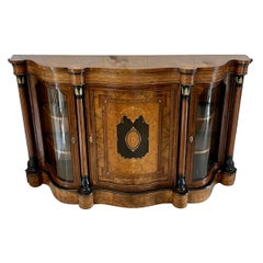 Outstanding Antique Burr Walnut Marquetry Inlaid Serpentine Shaped Credenza