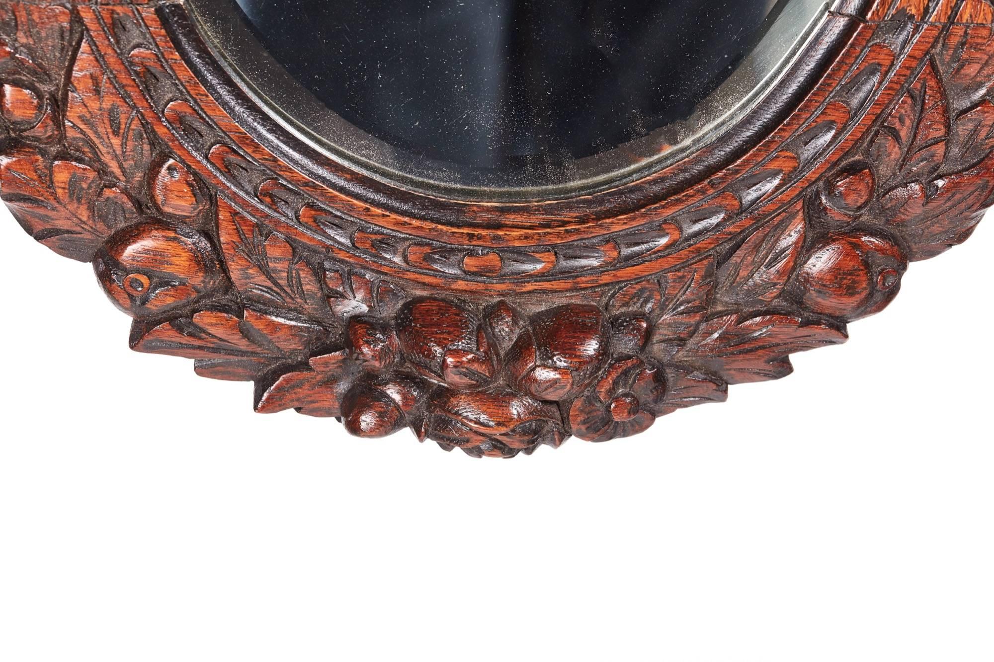 Victorian Outstanding Antique Carved Oak Oval Wall Mirror