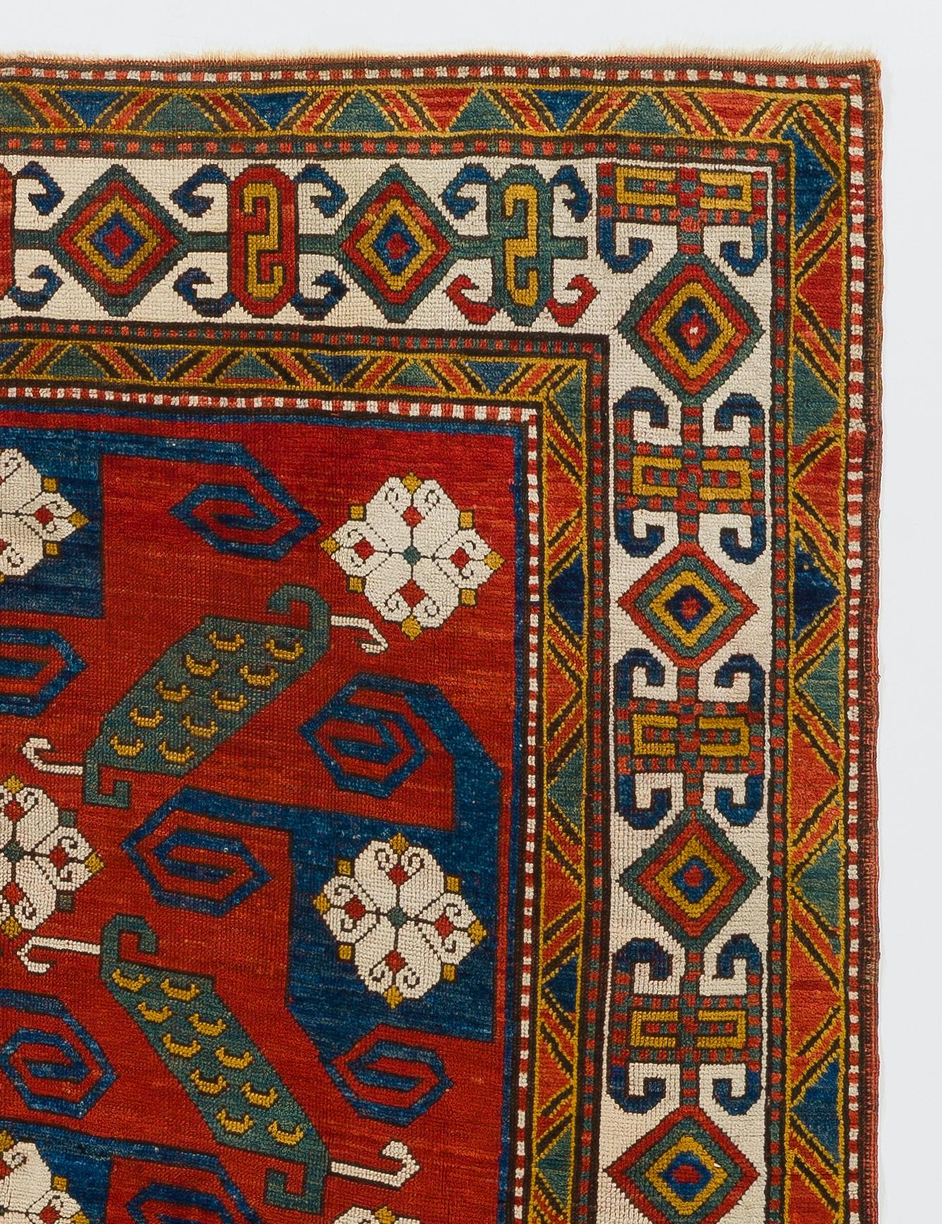 Hand-Knotted Antique Caucasian Pinwheel Kazak Rug. Top Shelf Collectors Carpet. 5'6