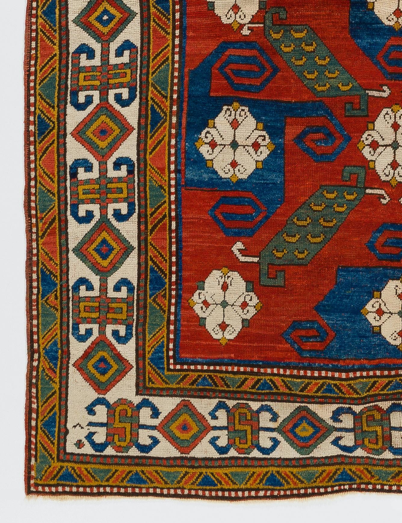 19th Century Antique Caucasian Pinwheel Kazak Rug. Top Shelf Collectors Carpet. 5'6