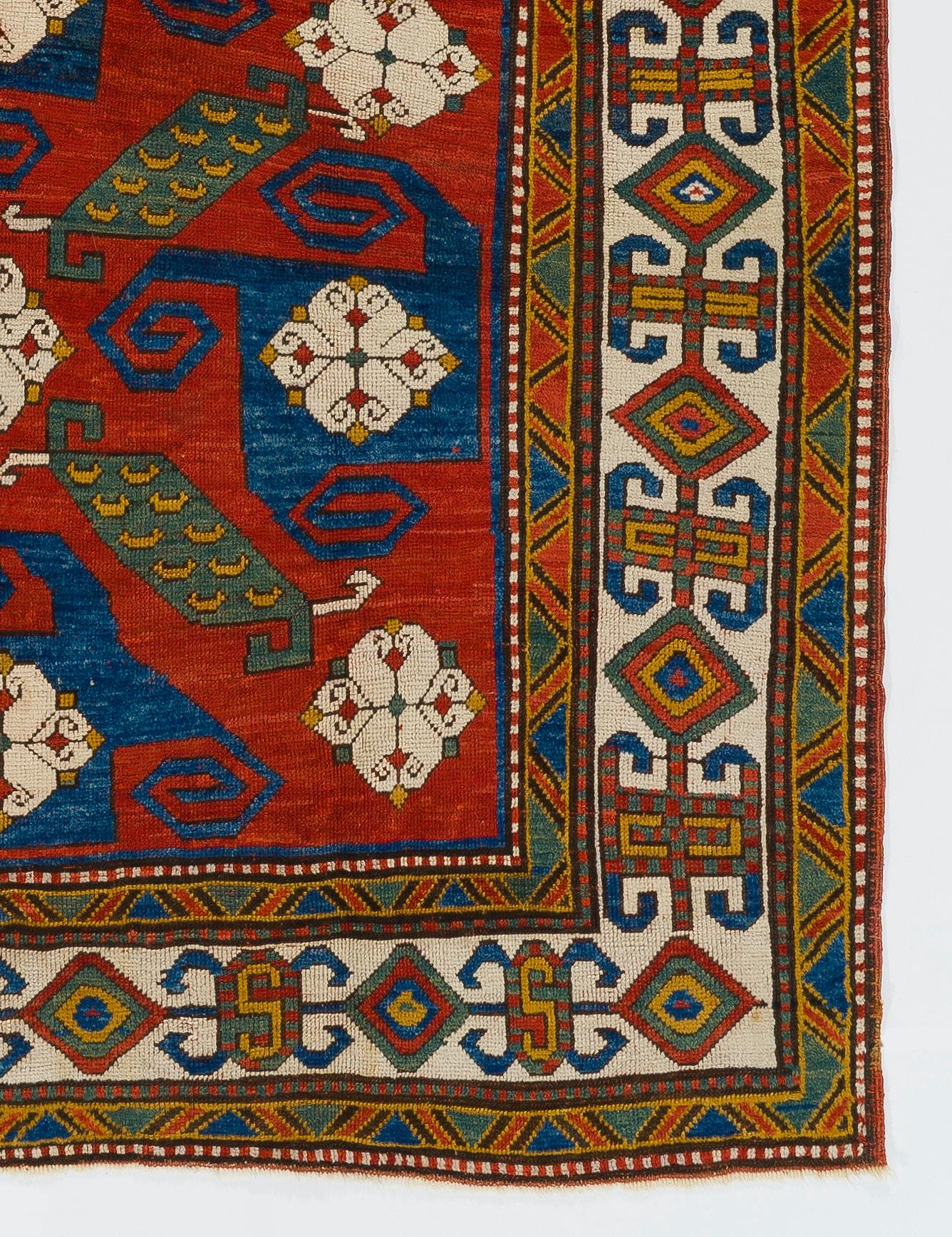 Wool Antique Caucasian Pinwheel Kazak Rug. Top Shelf Collectors Carpet. 5'6