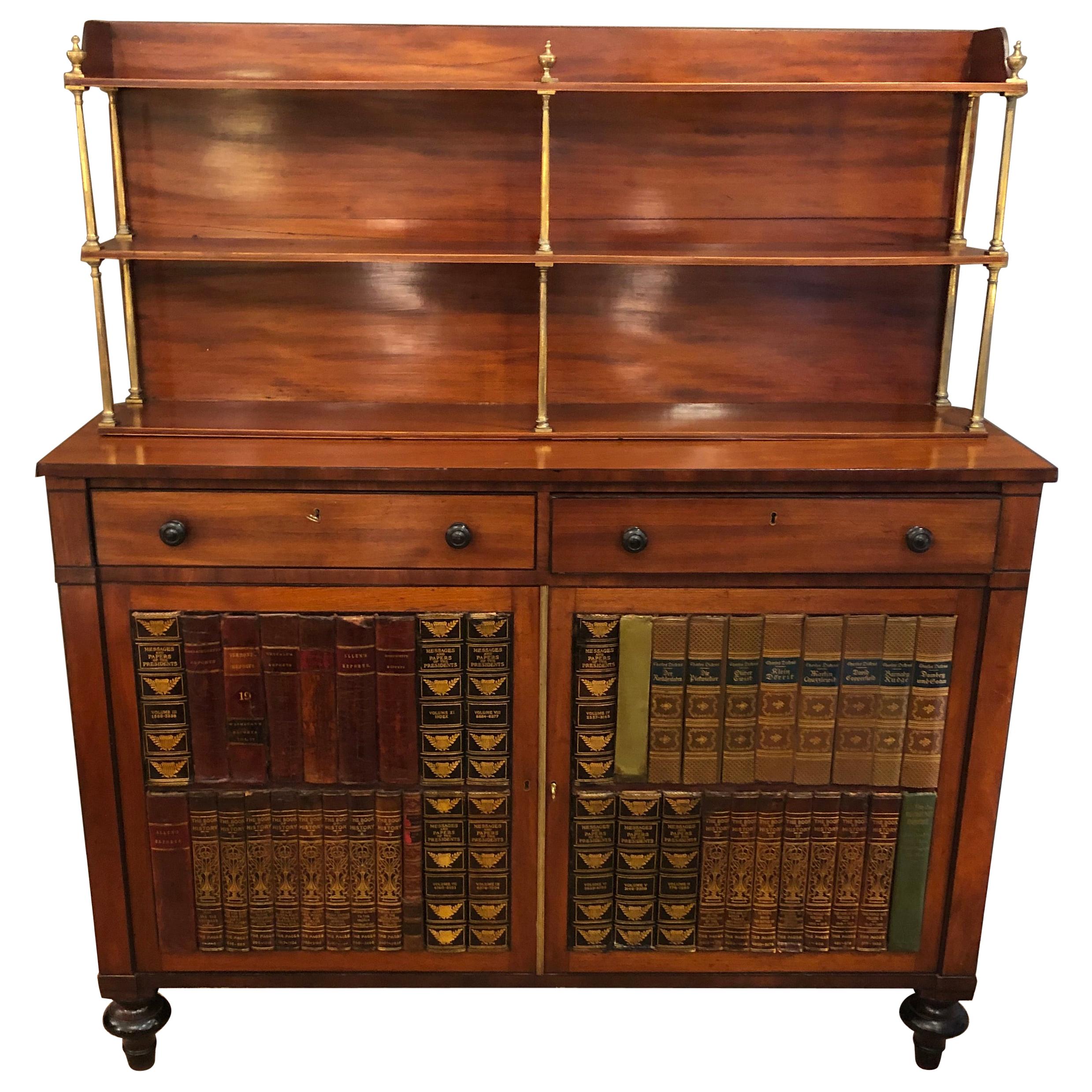 Outstanding Antique English Chiffonier Tromp l'oeil Bookshelf Cabinet