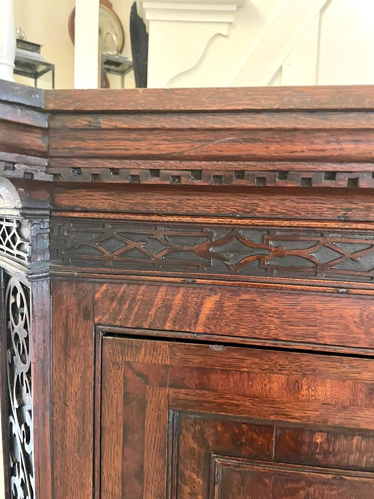 Outstanding Antique George III Quality Oak Inlaid Hanging Corner Cabinet Out For Sale 5
