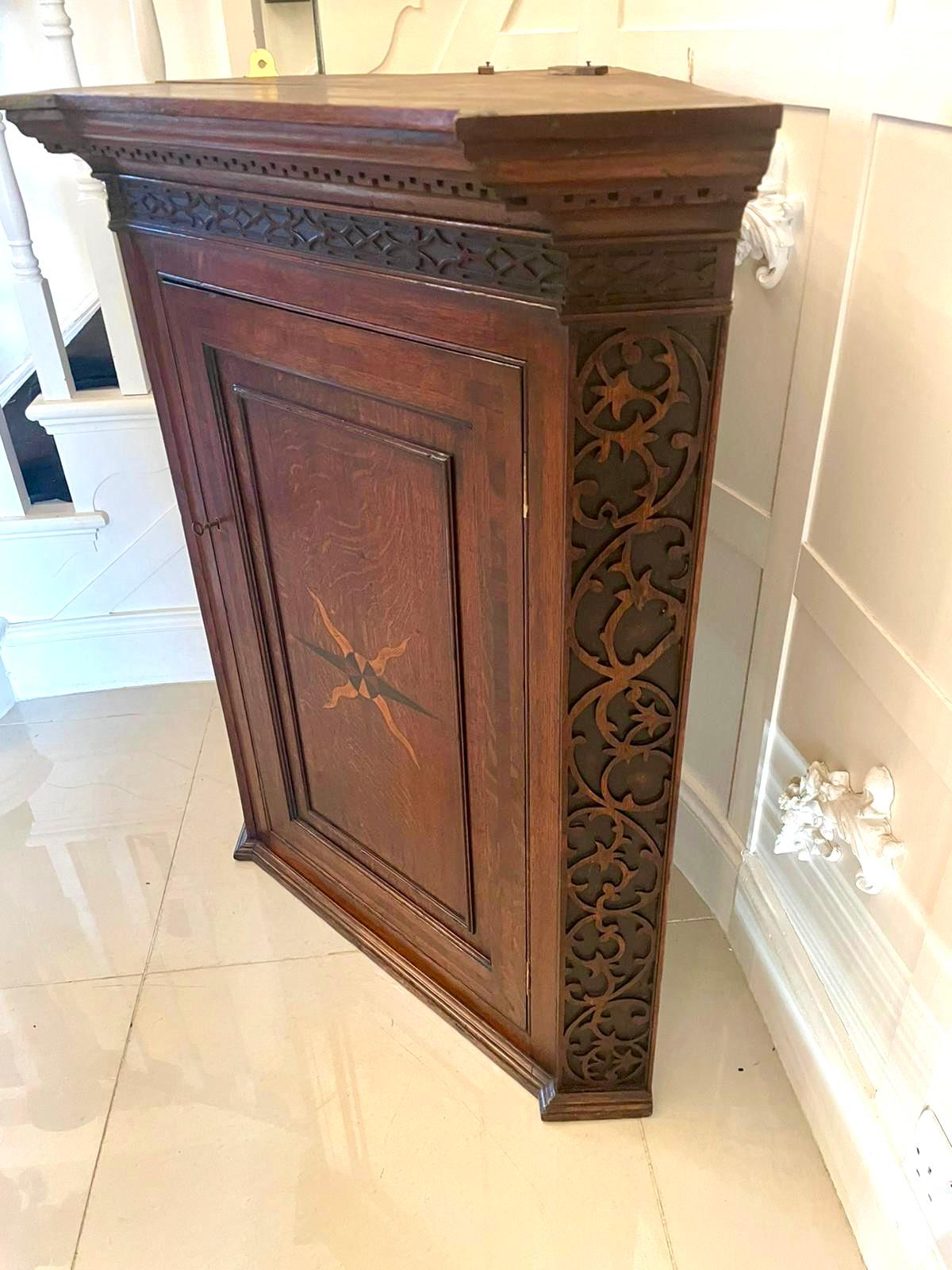 Outstanding Antique George III Quality Oak Inlaid Hanging Corner Cabinet Out For Sale 6
