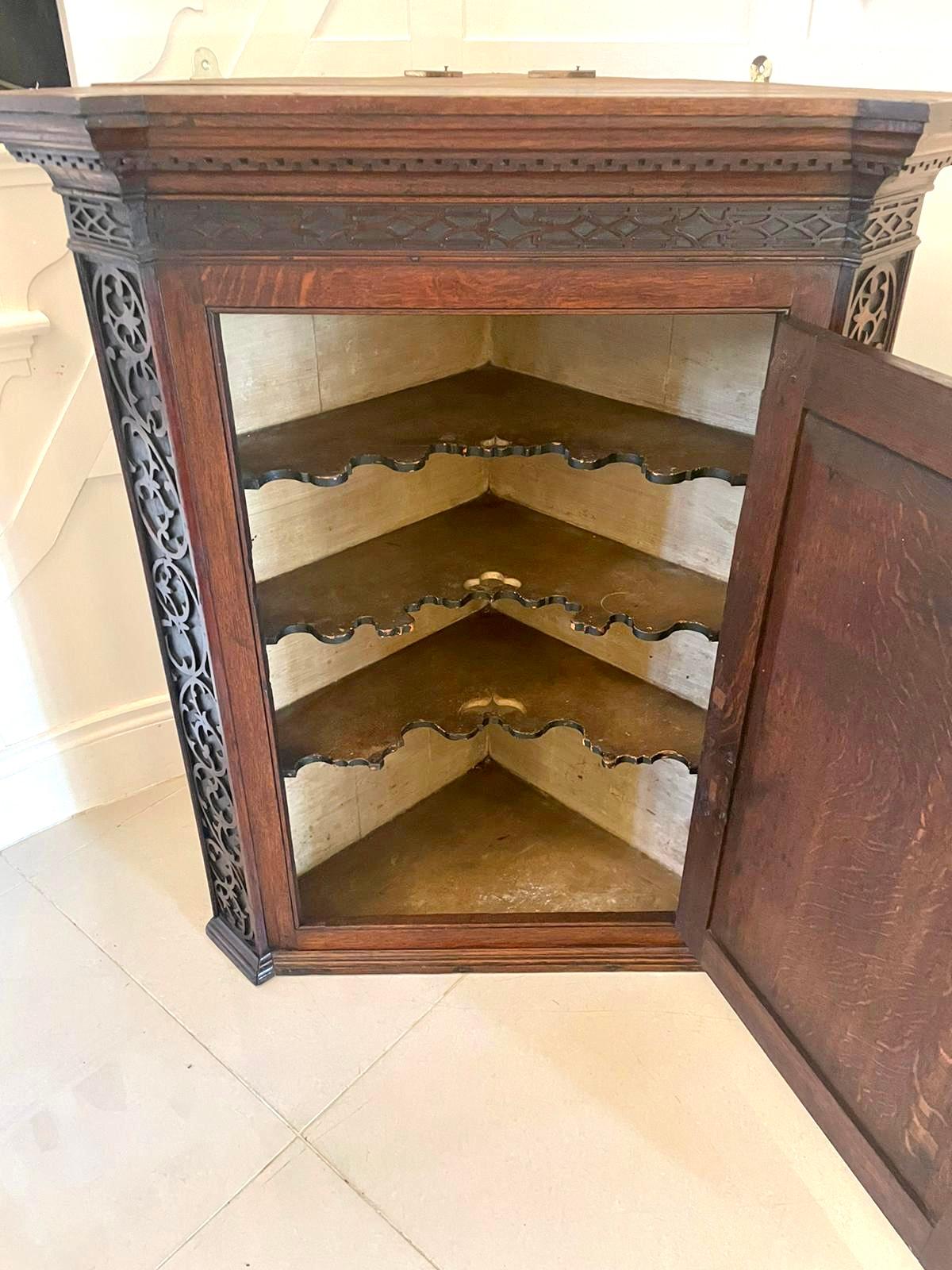 Outstanding Antique George III Quality Oak Inlaid Hanging Corner Cabinet Out For Sale 7