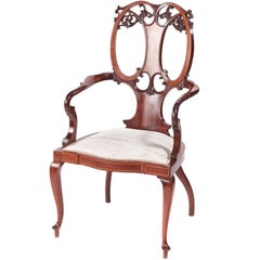 Outstanding Antique Inlaid and Carved Mahogany Arm / Desk Chair