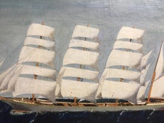 Outstanding Antique Nautical Painting with Ornate Giltwood Frame
