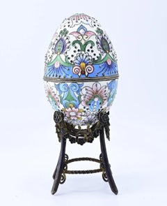 Outstanding Antique Russian Enamel Silver Egg With Floral Details