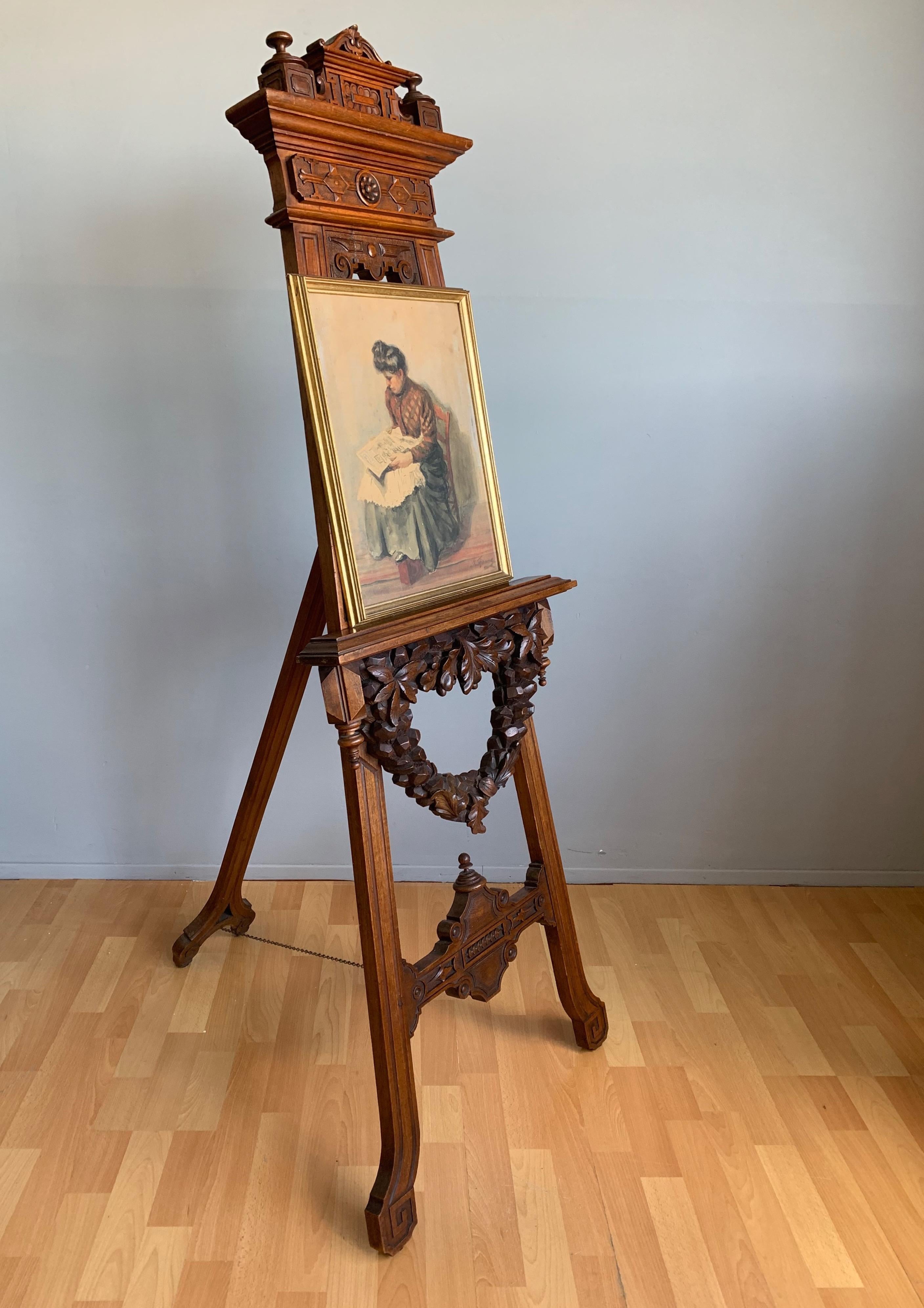 Outstanding Antique Studio or Gallery Easel / Painting Display Stand with Wreath 3