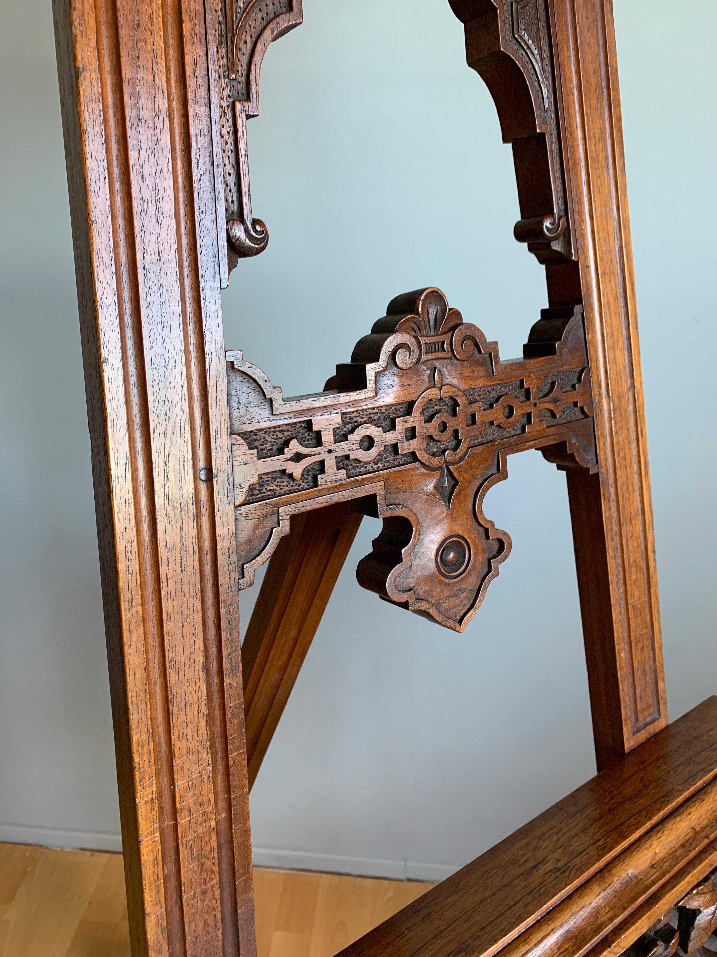 Hand-Carved Outstanding Antique Studio or Gallery Easel / Painting Display Stand with Wreath