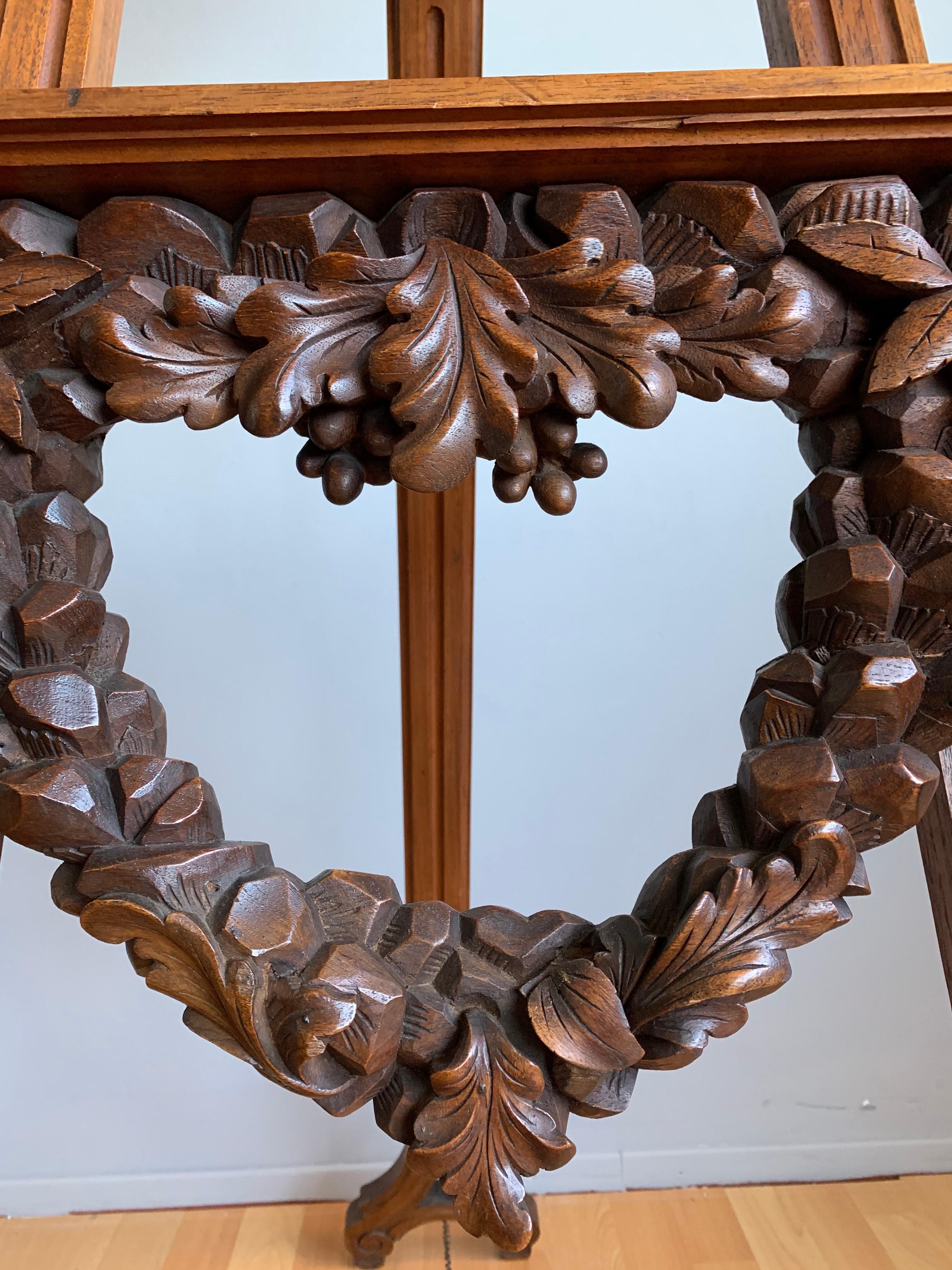 19th Century Outstanding Antique Studio or Gallery Easel / Painting Display Stand with Wreath