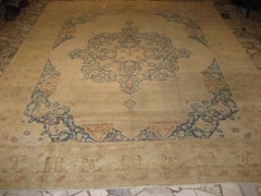 Outstanding Antique Tabriz Hadji Jalili Workshop Rug in Butterscotch and Teal