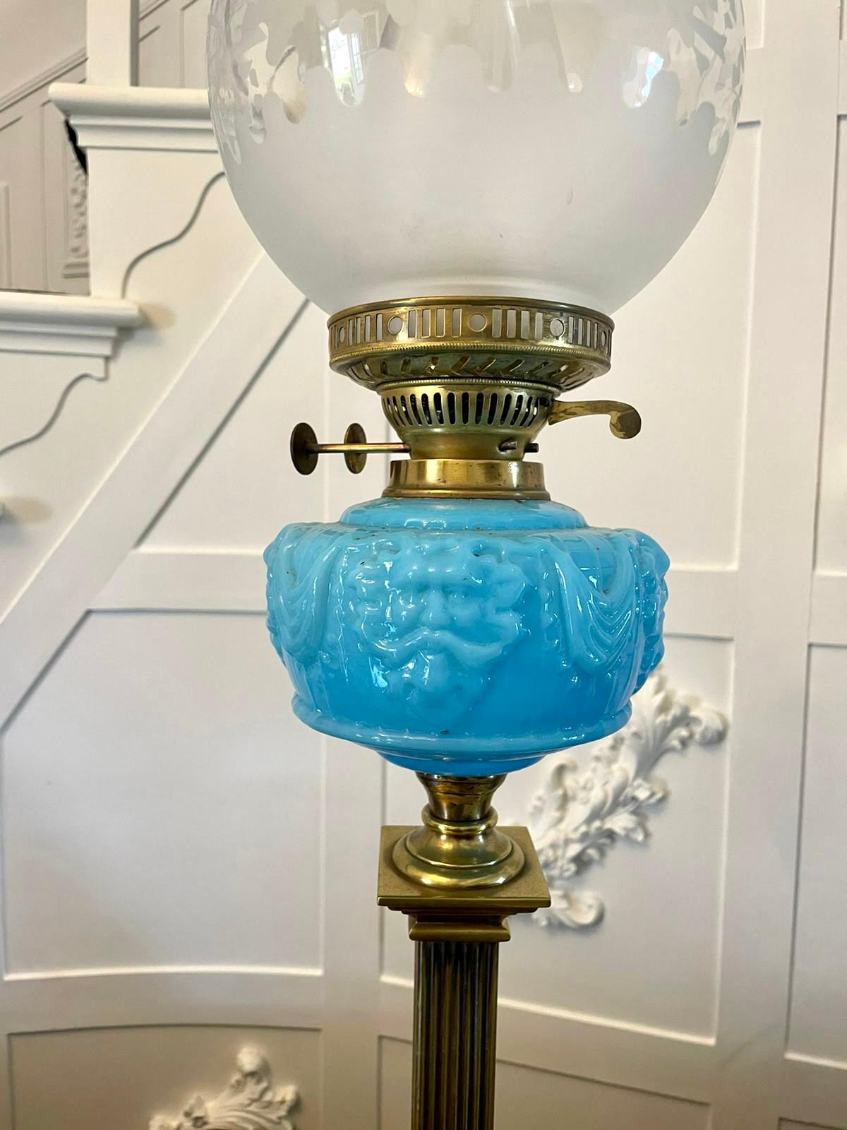 English Outstanding Antique Victorian Brass Corinthian Column Oil Lamp For Sale