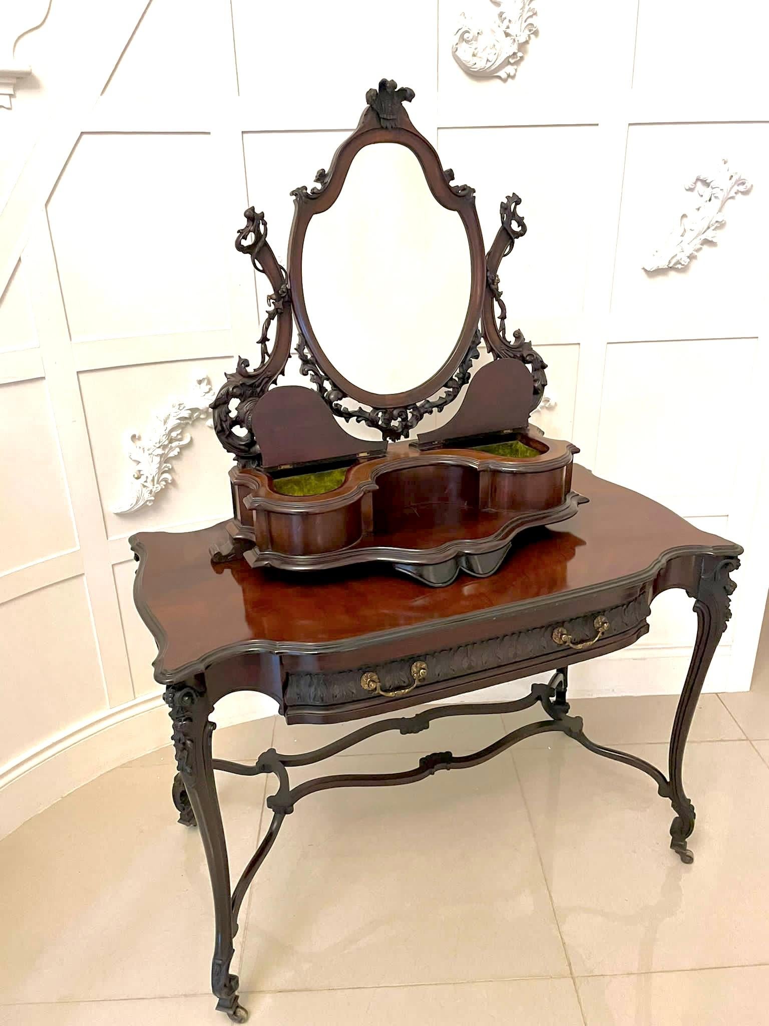 Outstanding Antique Victorian Carved Mahogany Free Standing Dressing Table 1