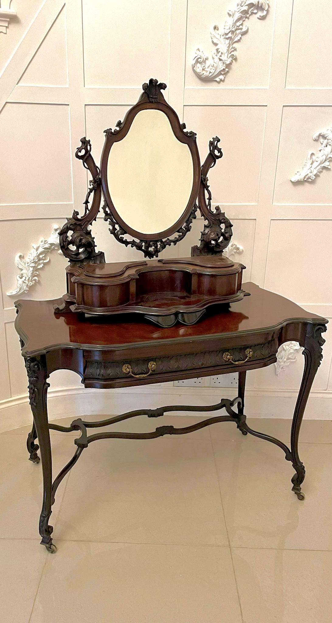 Outstanding Antique Victorian Carved Mahogany Free Standing Dressing Table 4