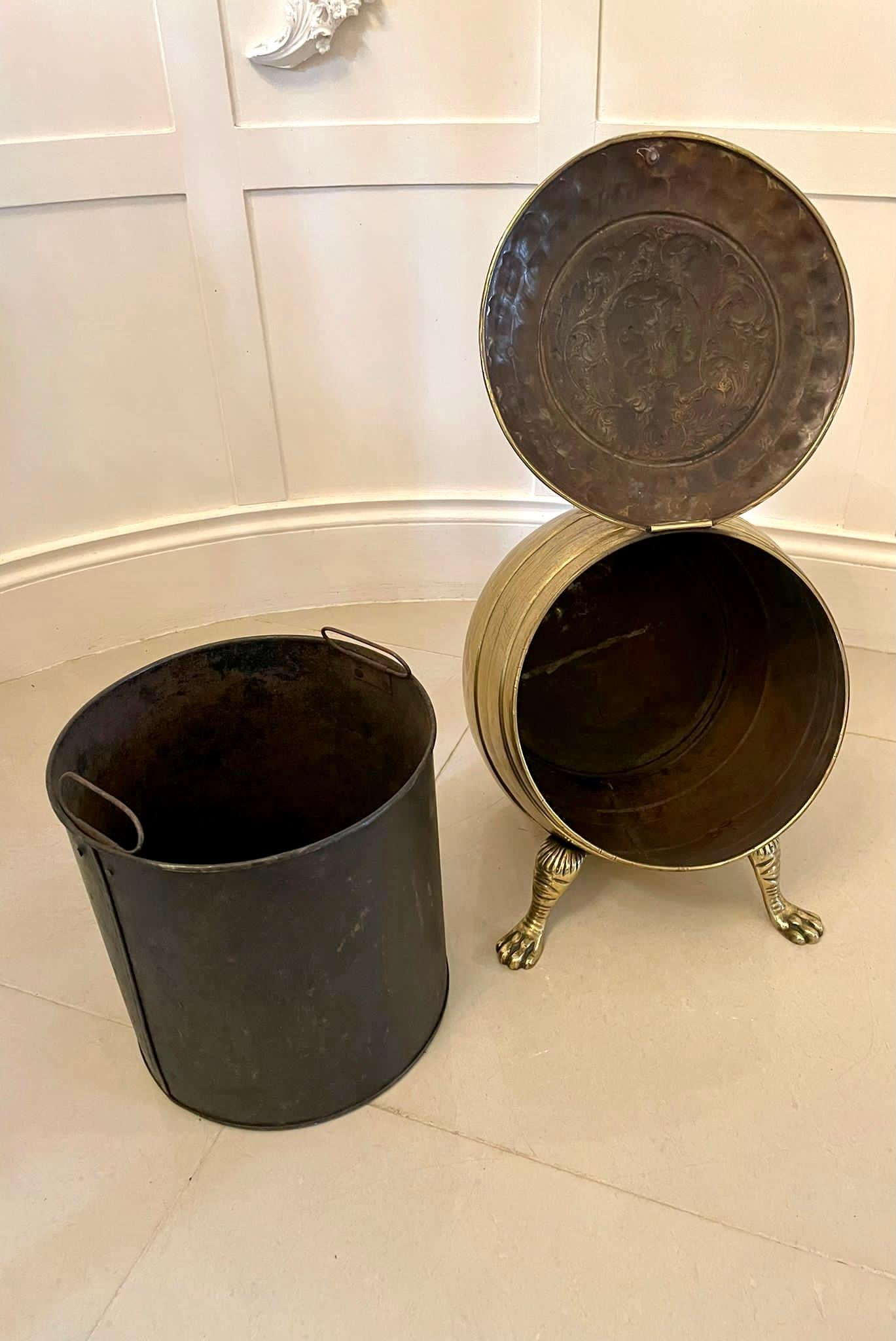 Outstanding Antique Victorian Ornate Brass Coal Bucket 1