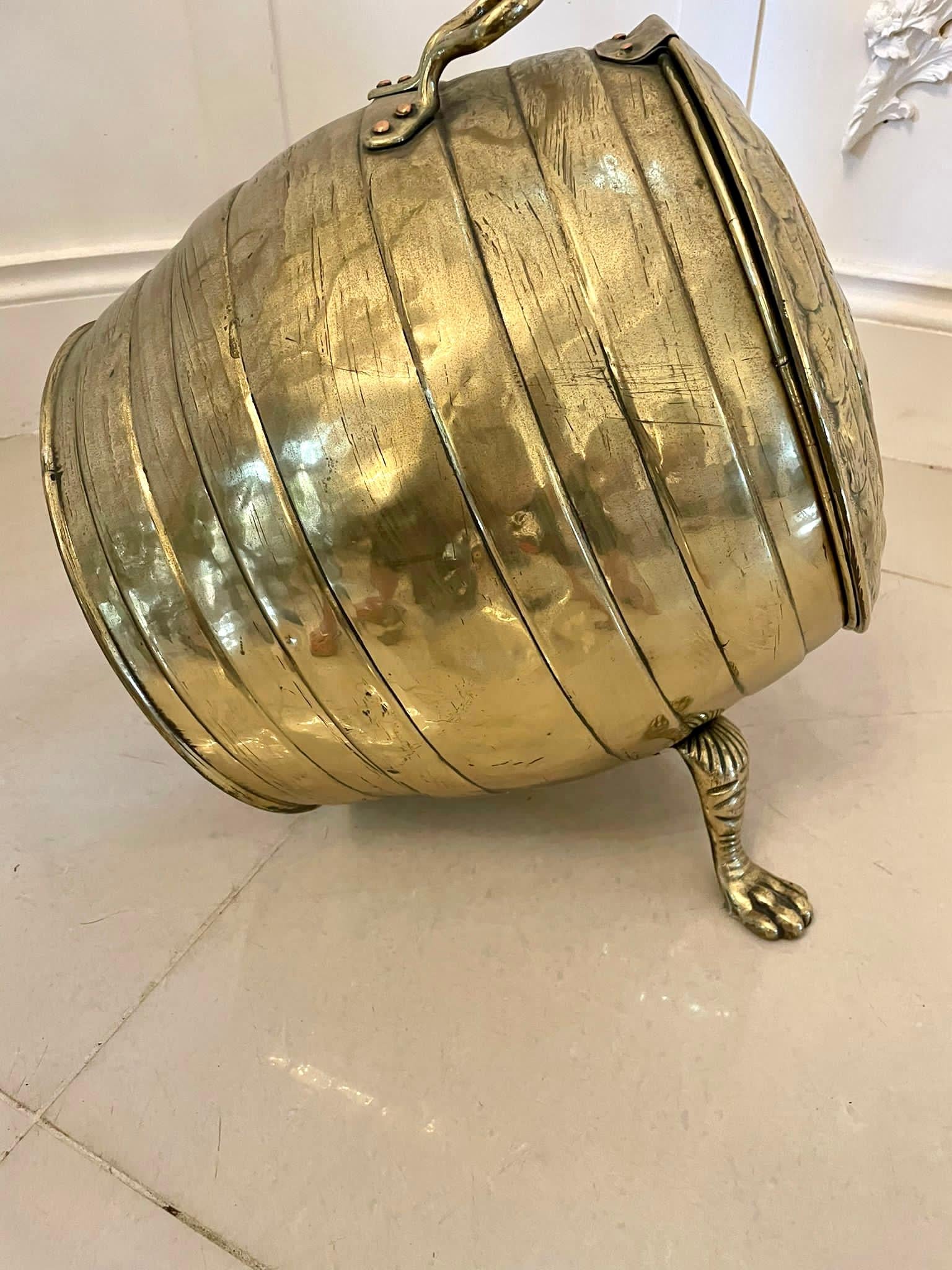 Outstanding Antique Victorian Ornate Brass Coal Bucket  1