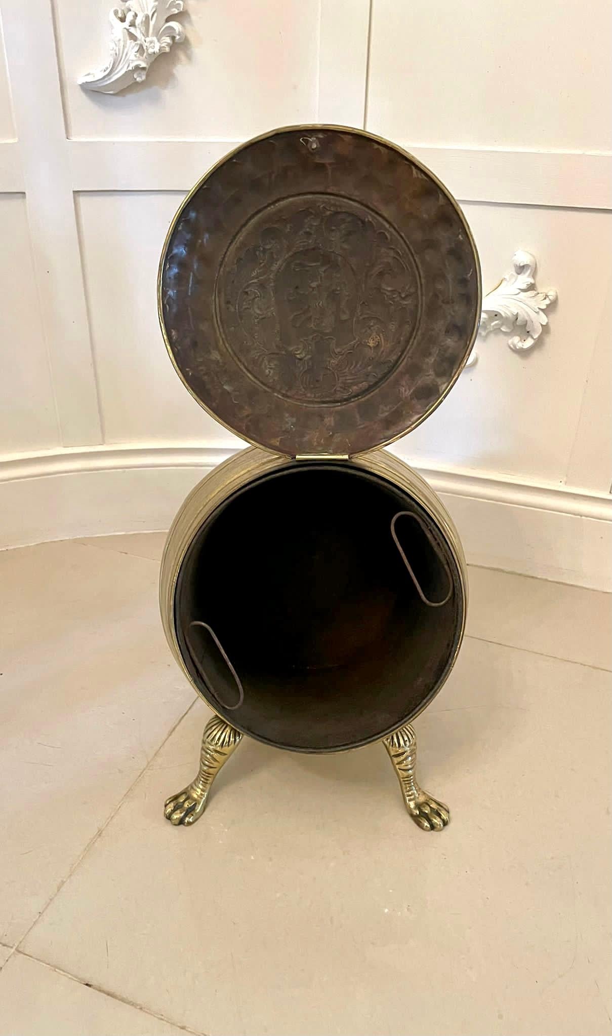 Outstanding Antique Victorian Ornate Brass Coal Bucket  3