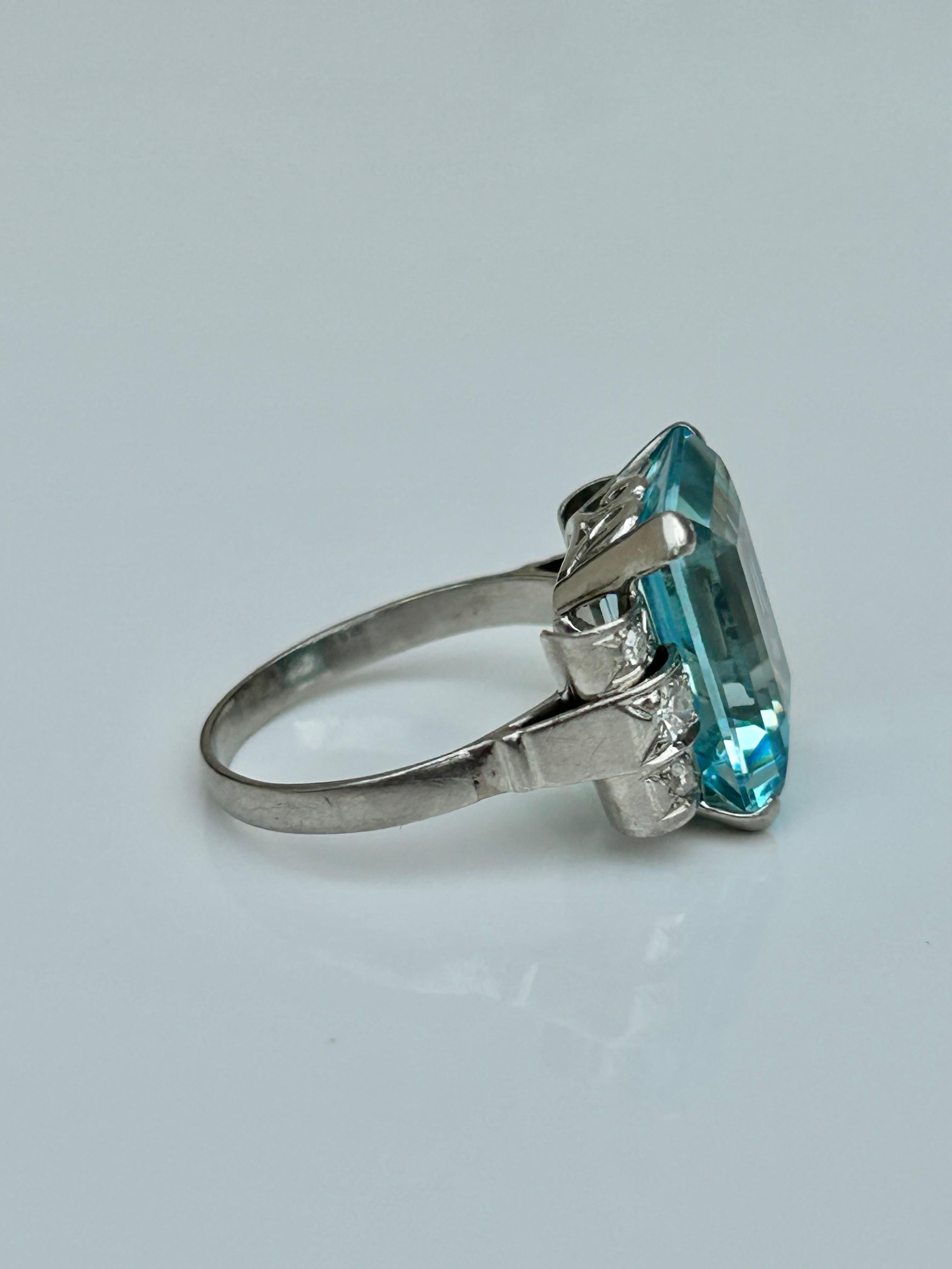 Outstanding Art Deco C.1930 Platinum Aquamarine and Diamond Ring  4