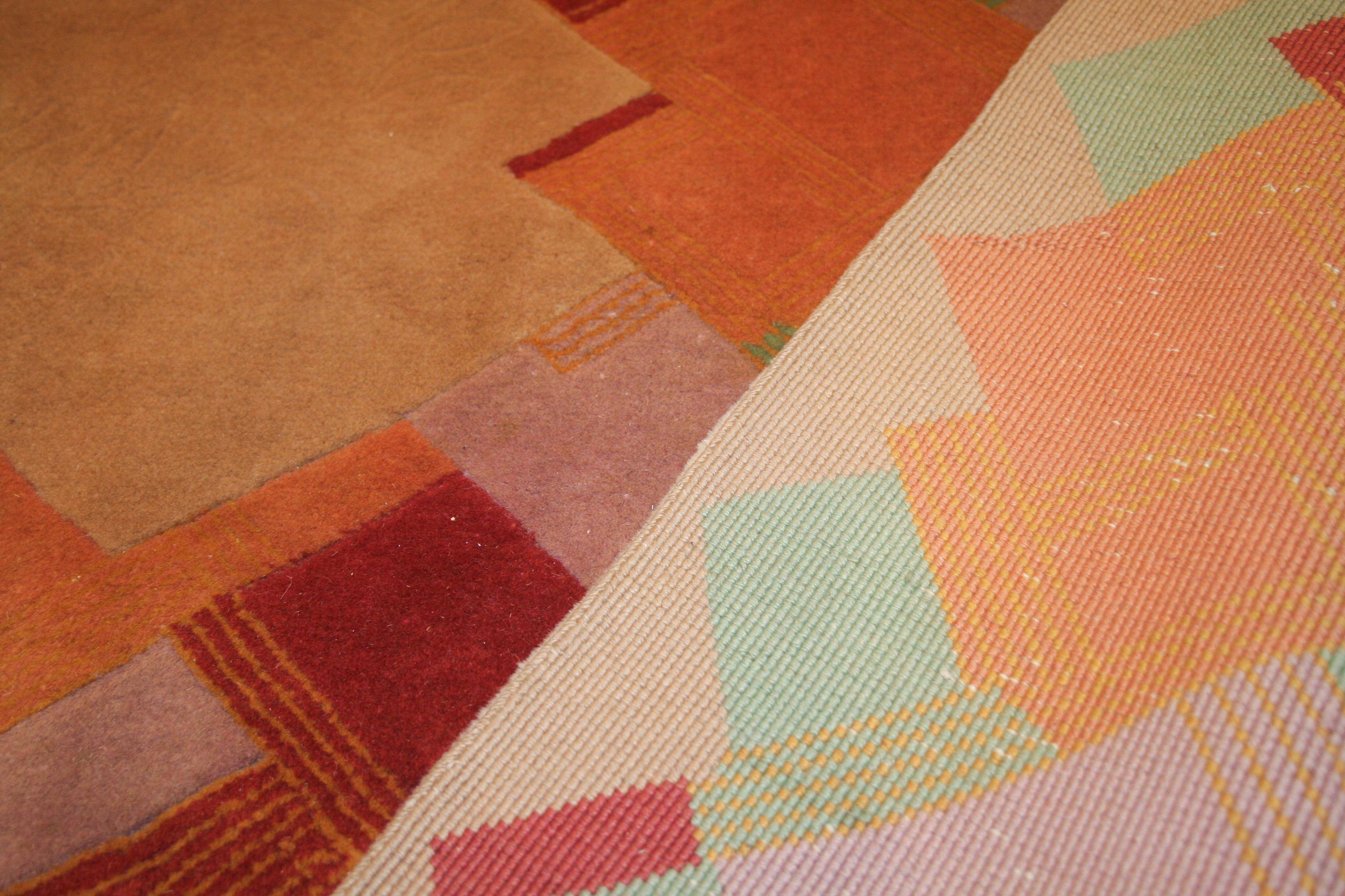 Wool Outstanding Art Deco Chinese Rug with Cubist Border by Nichols & Co. For Sale