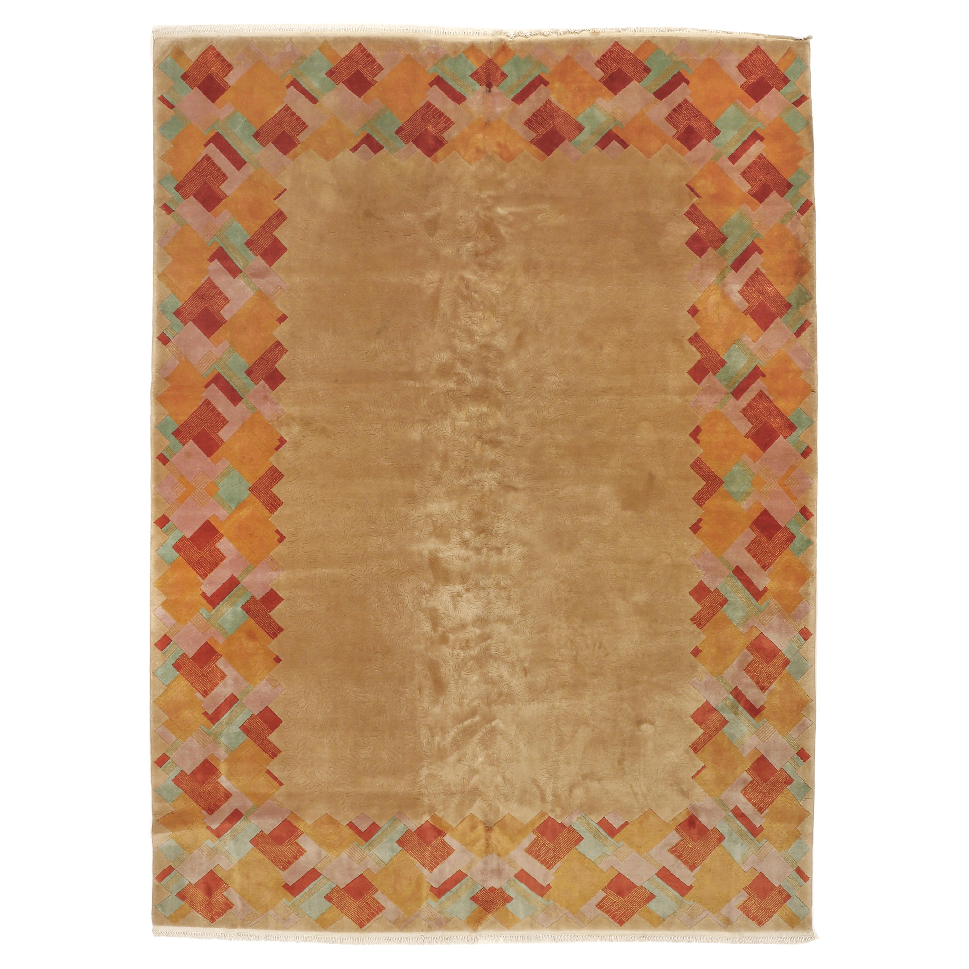 Outstanding Art Deco Chinese Rug with Cubist Border by Nichols & Co.