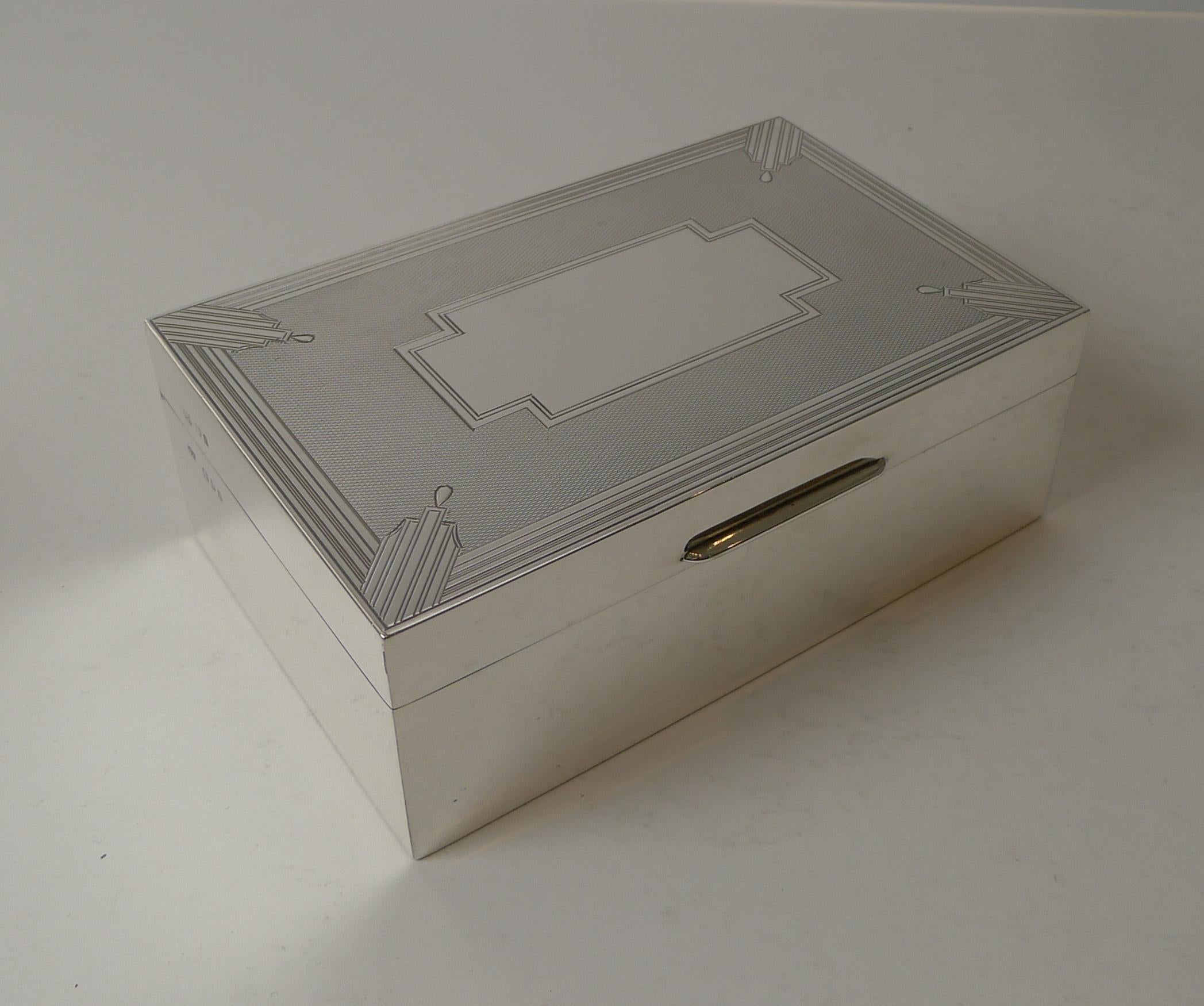British Outstanding Art Deco Silver Cigarette / Table Box, 1934