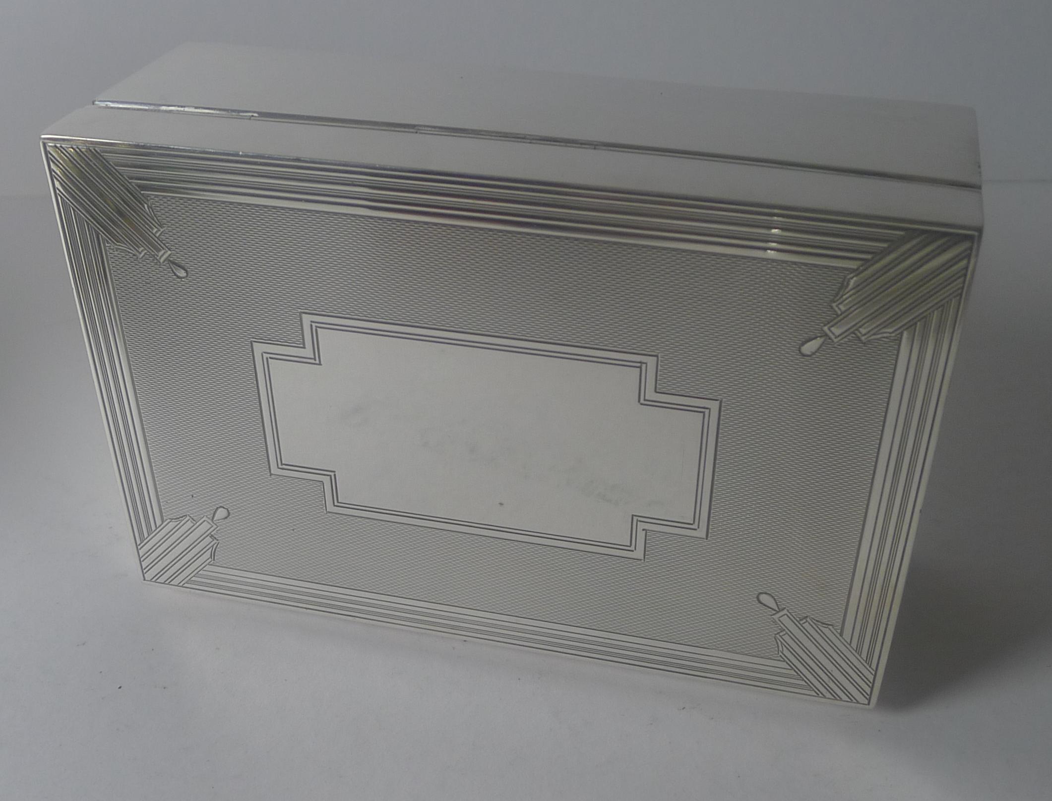 British Outstanding Art Deco Silver Cigarette / Table Box - 1934