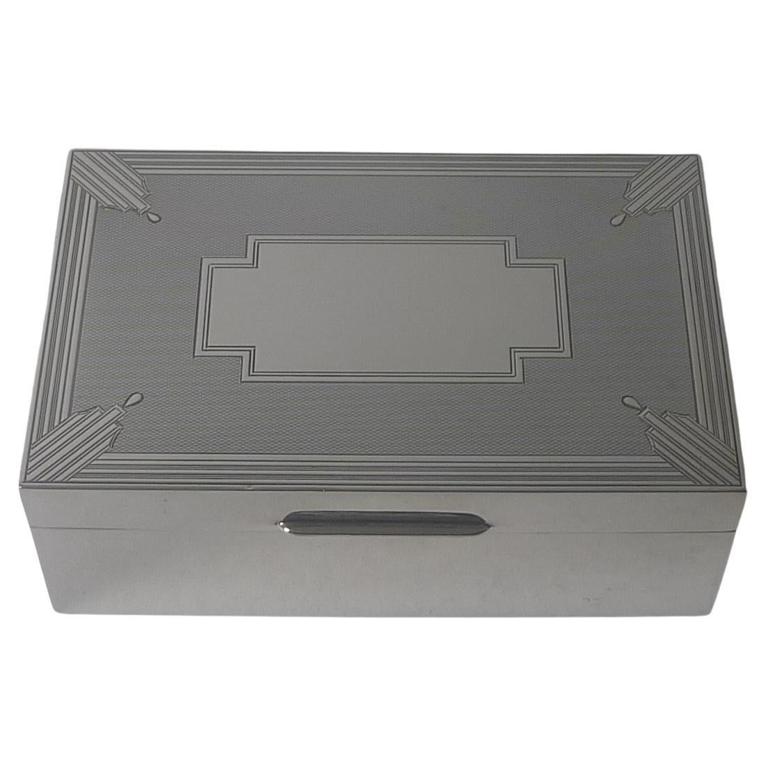 Outstanding Art Deco Silver Cigarette / Table Box - 1934