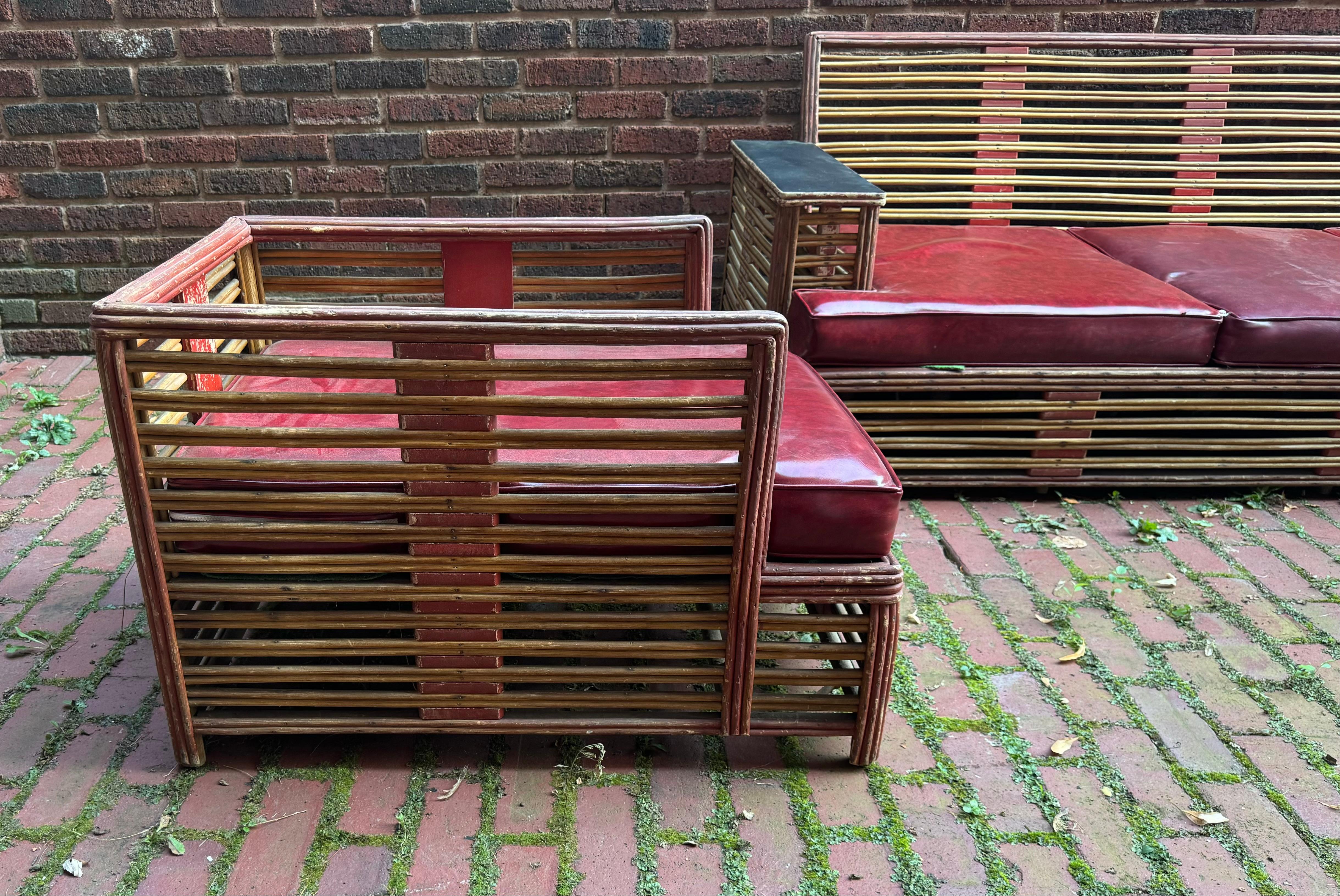 Dipinto Eccezionale set a 3 pezzi in vimini Art Deco di Donald Deskey / Ypsilanti Reed in vendita