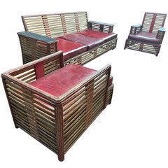 Eccezionale set a 3 pezzi in vimini Art Deco di Donald Deskey / Ypsilanti Reed