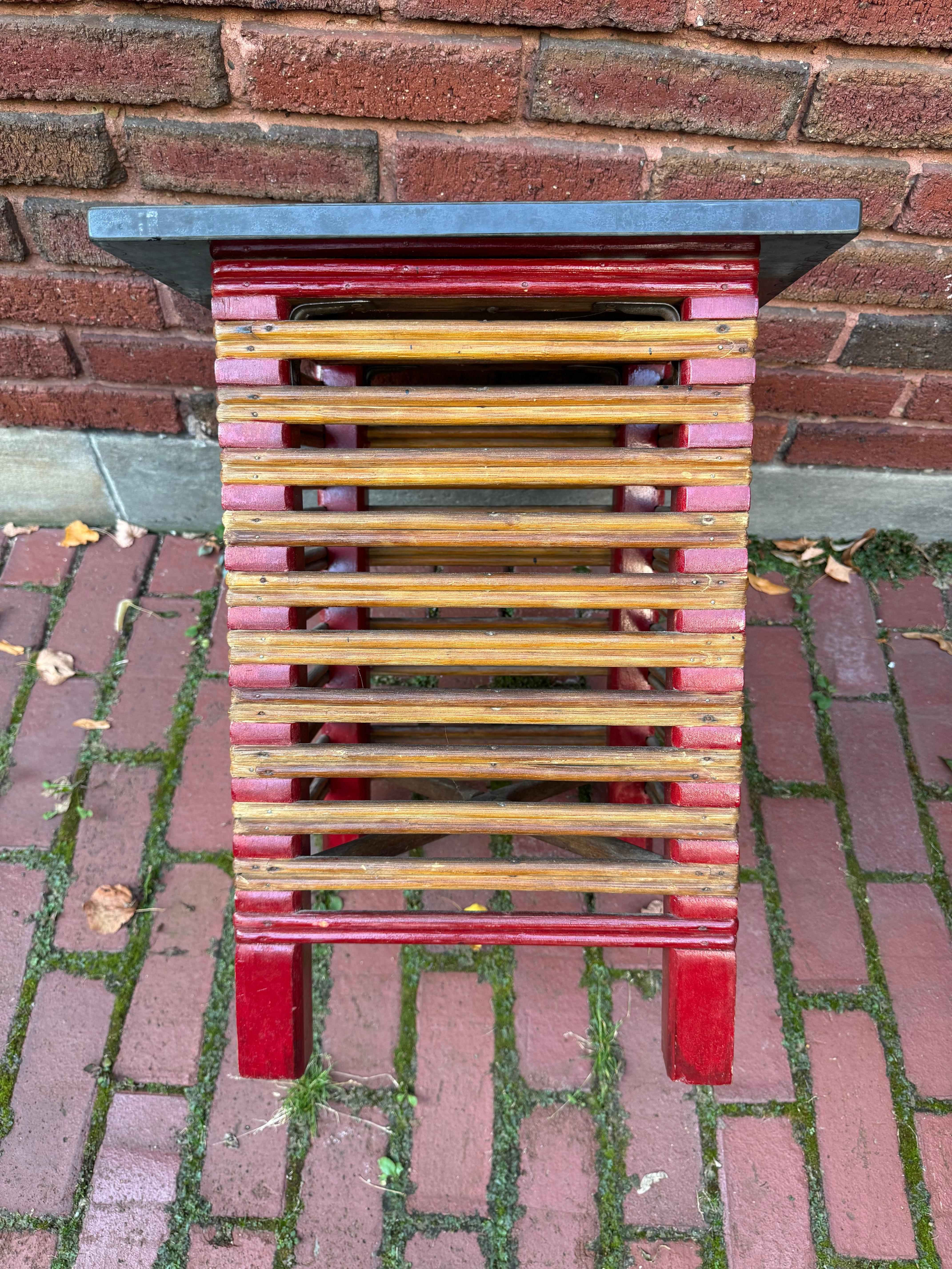 Outstanding Art Deco Stick Wicker occ. table designed by Donald Deskey made by Ypsilanti Reed.. Rare table , Amazing design,, Classic art deco / skyscraper.. retains original finish ,patina,,Superior quality and construction.. This table part or a